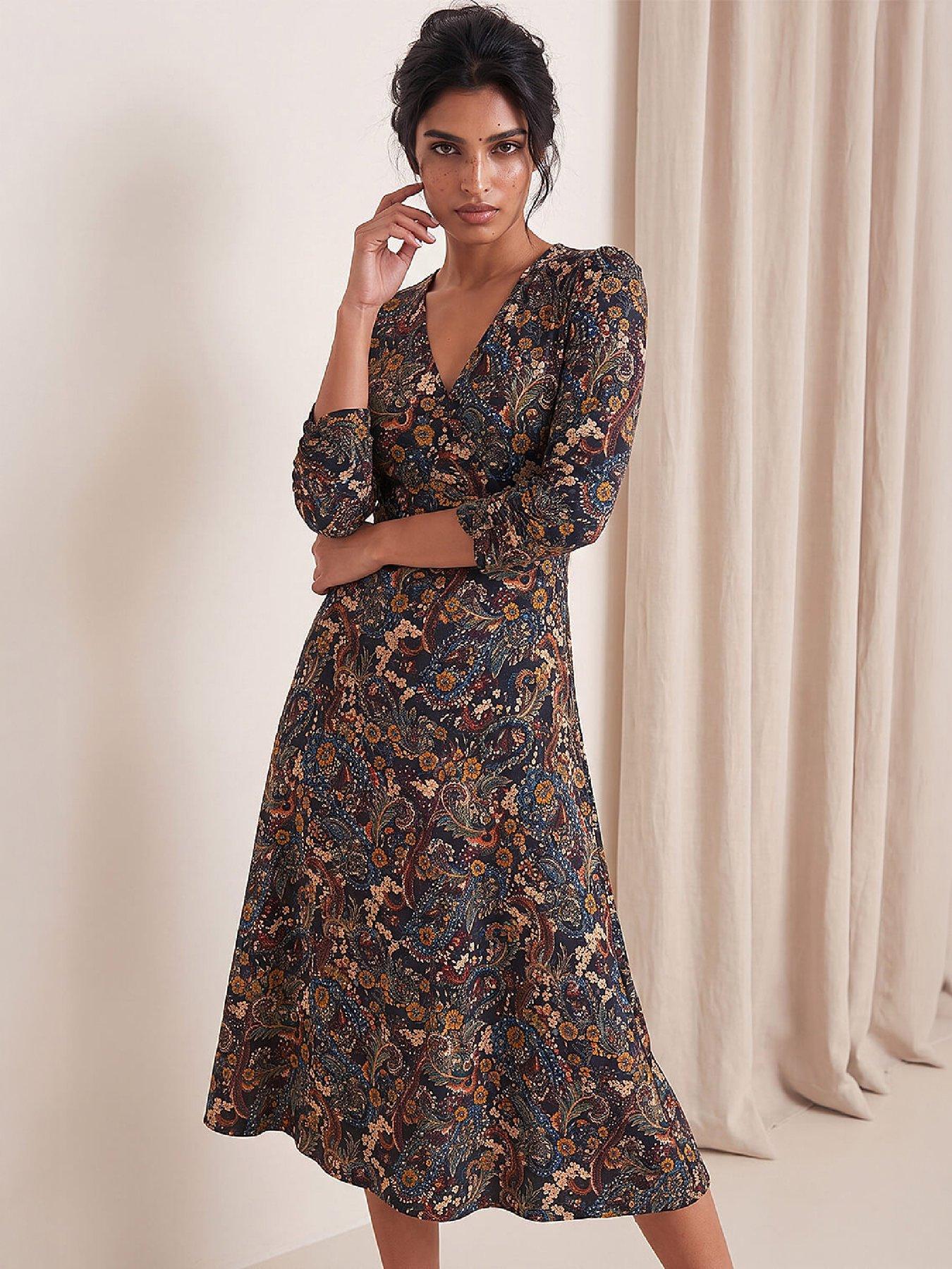 Image 1 of 3 of Roman Paisley Floral Midi Dress