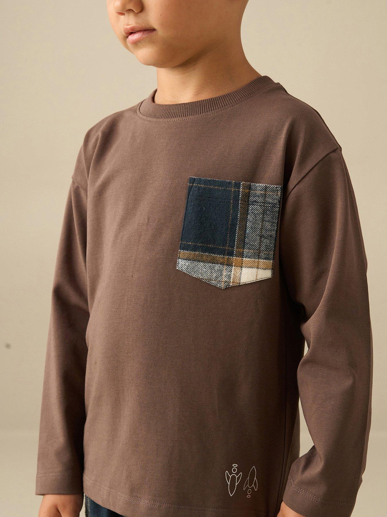 Image 2 of 4 of Angel & Rocket Boys James Check Woven Long Pyjamas - Brown
