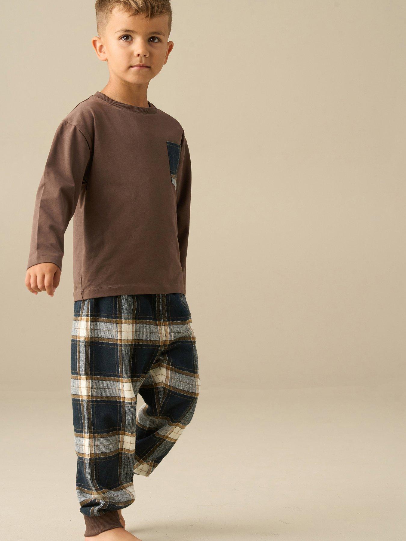 Image 4 of 4 of Angel & Rocket Boys James Check Woven Long Pyjamas - Brown