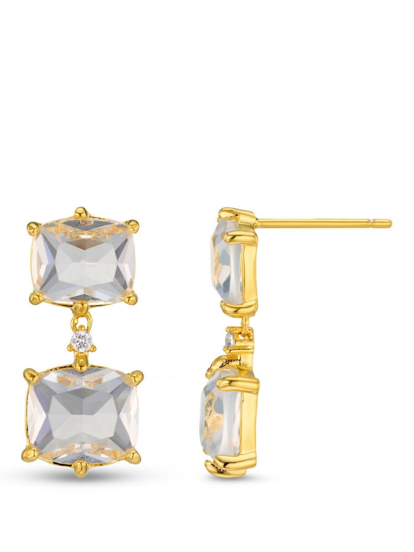 Image 1 of 4 of Orelia Womens Double Drop Crystal Earrings - Gold