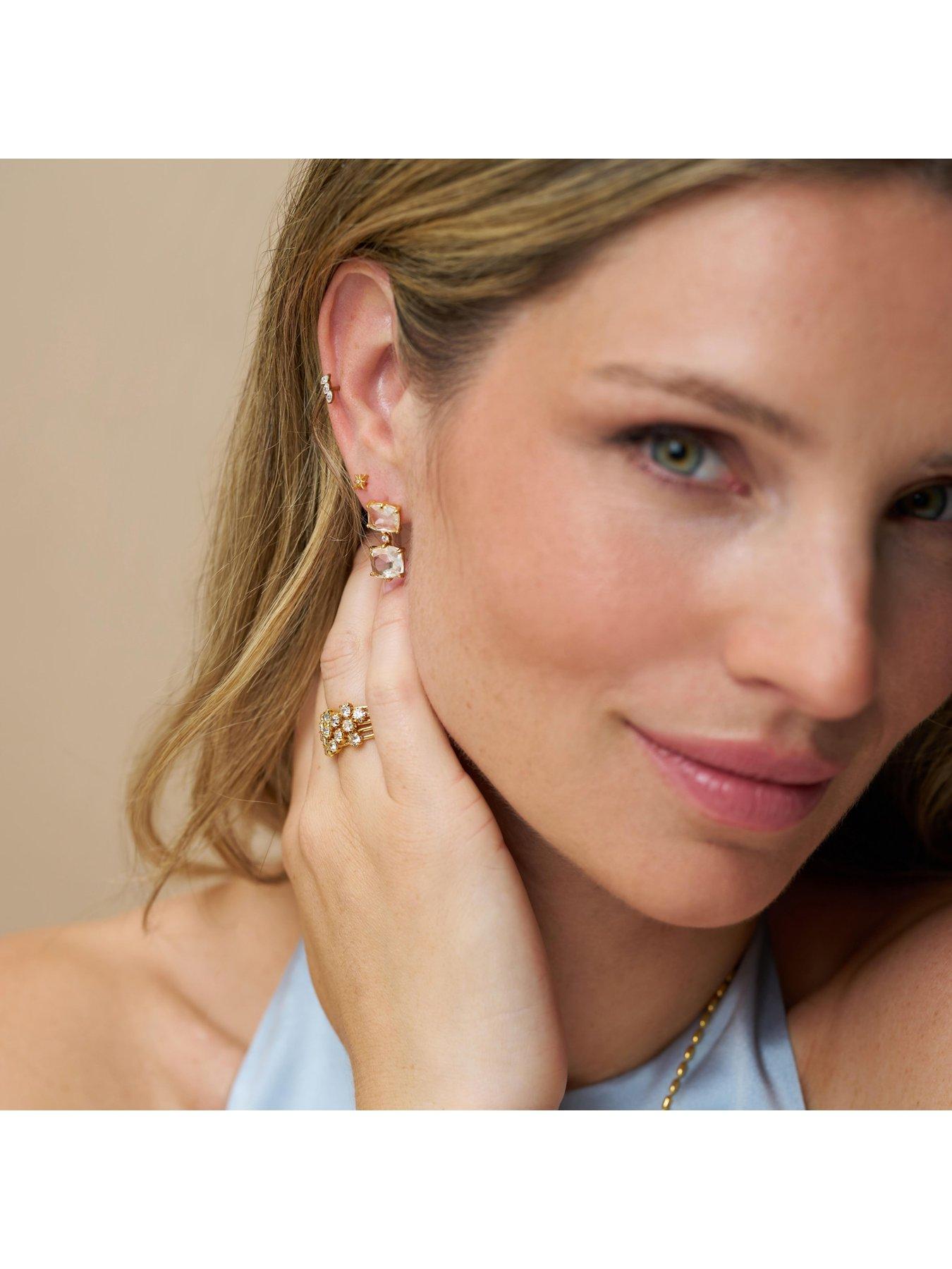 Image 2 of 4 of Orelia Womens Double Drop Crystal Earrings - Gold