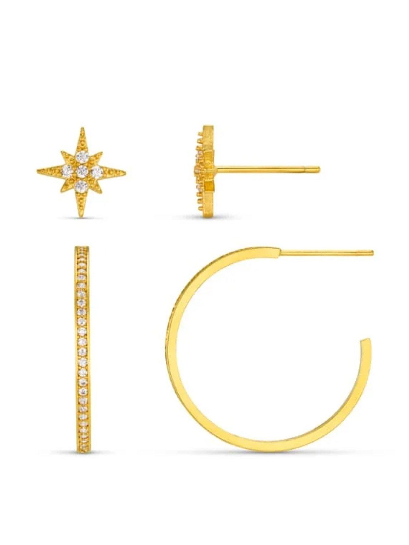 Image 1 of 3 of Orelia Starburst Stud & Pave Mid-Size Hoop 2 Pack