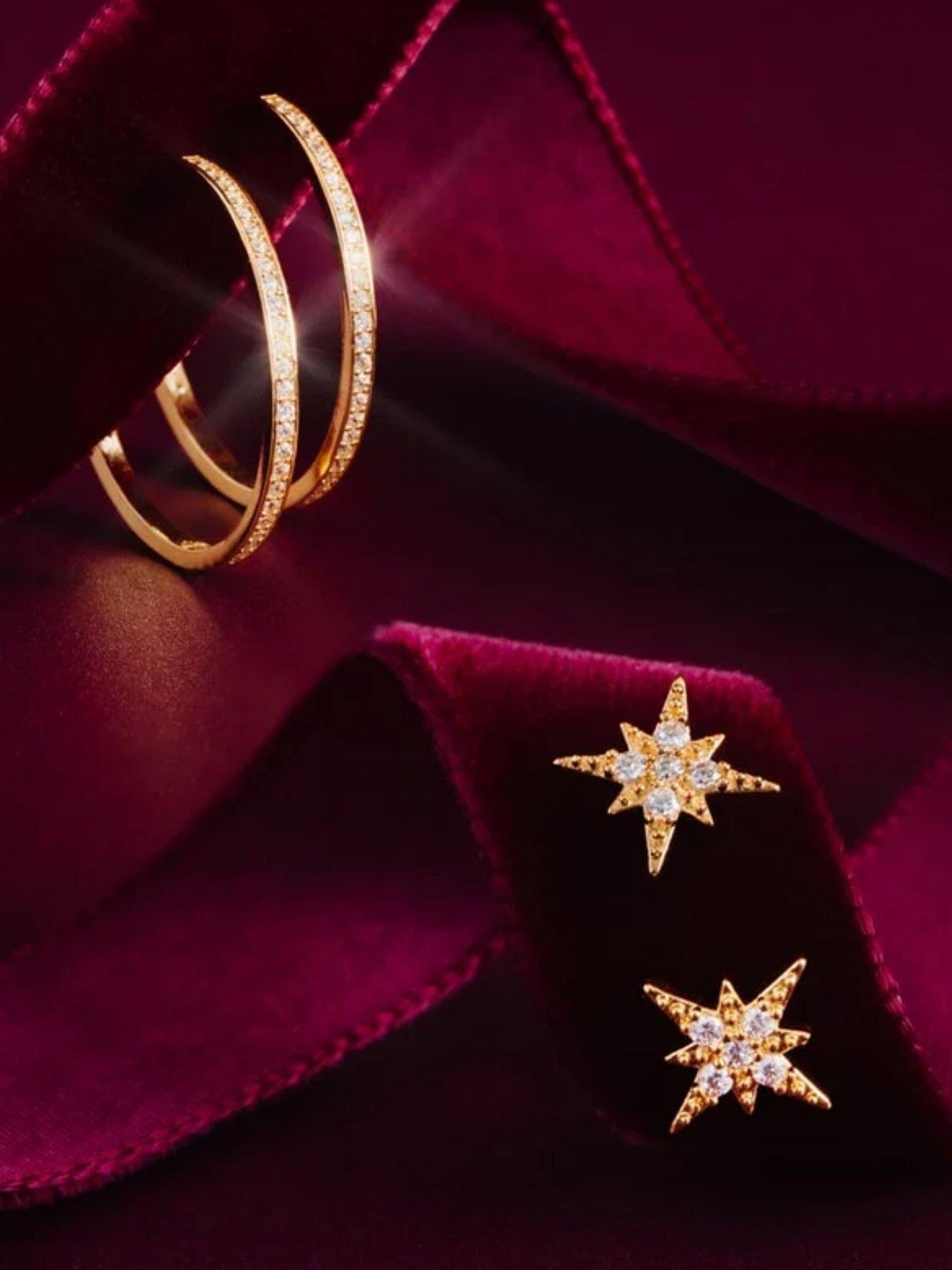 Image 3 of 3 of Orelia Starburst Stud & Pave Mid-Size Hoop 2 Pack