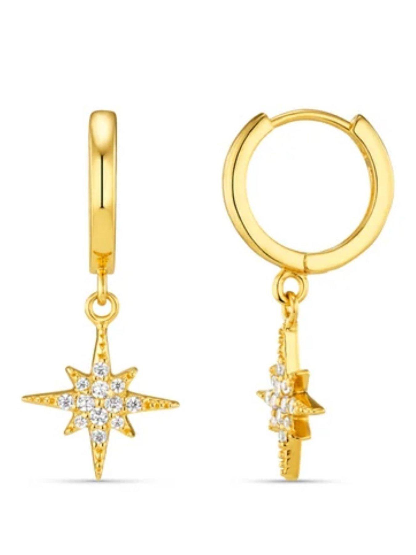 Image 1 of 3 of Orelia Womens Starburst Pave Micro Hoop Earrings - Gold