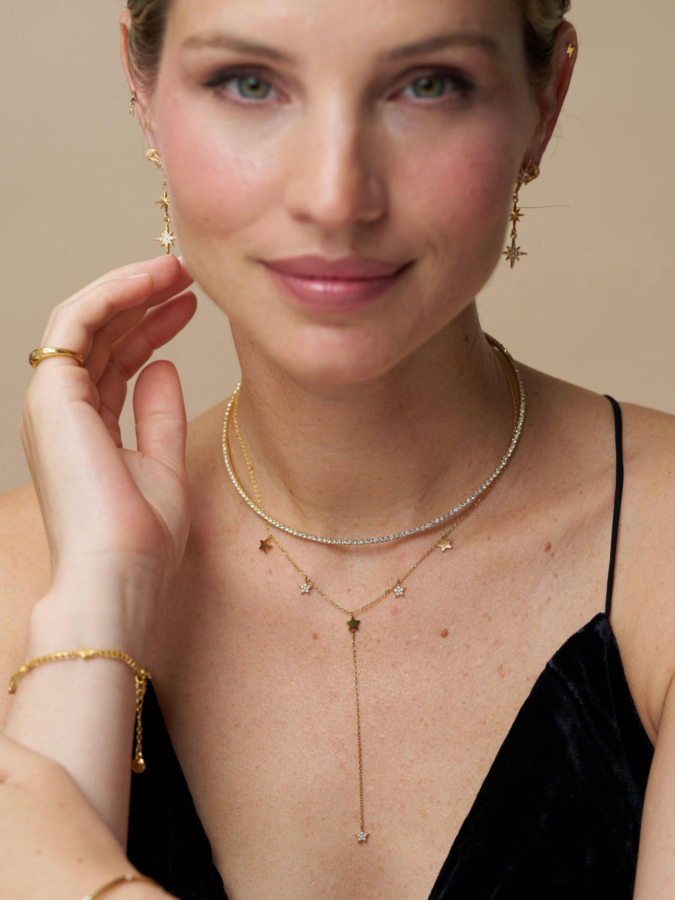 Image 3 of 3 of Orelia Womens Multi Star Crystal Lariat Necklace - Gold