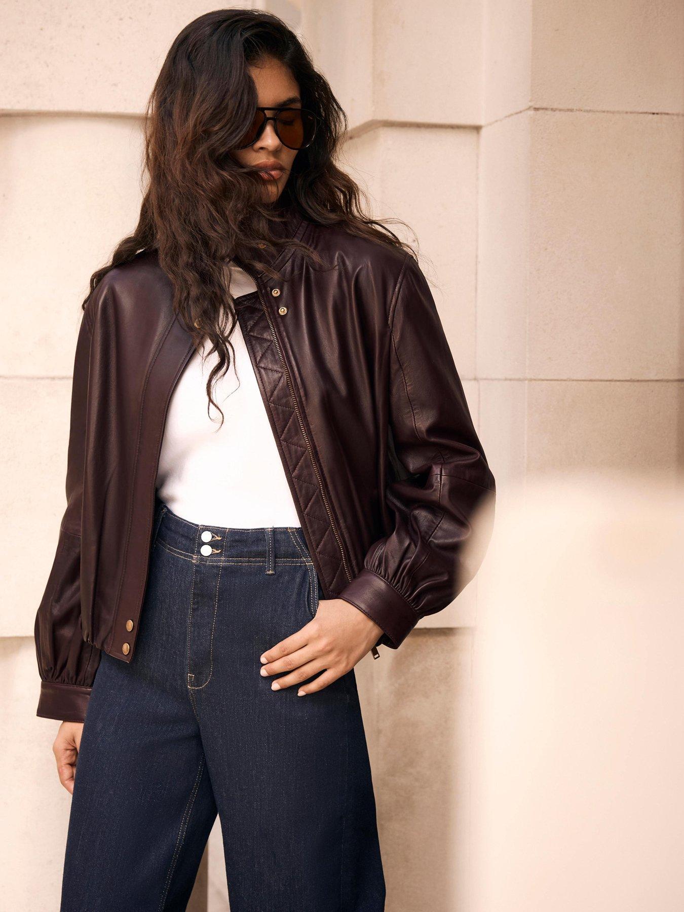 Image 1 of 6 of Mint Velvet Womens Funnel Neck Snap Button Jacket - Burgundy