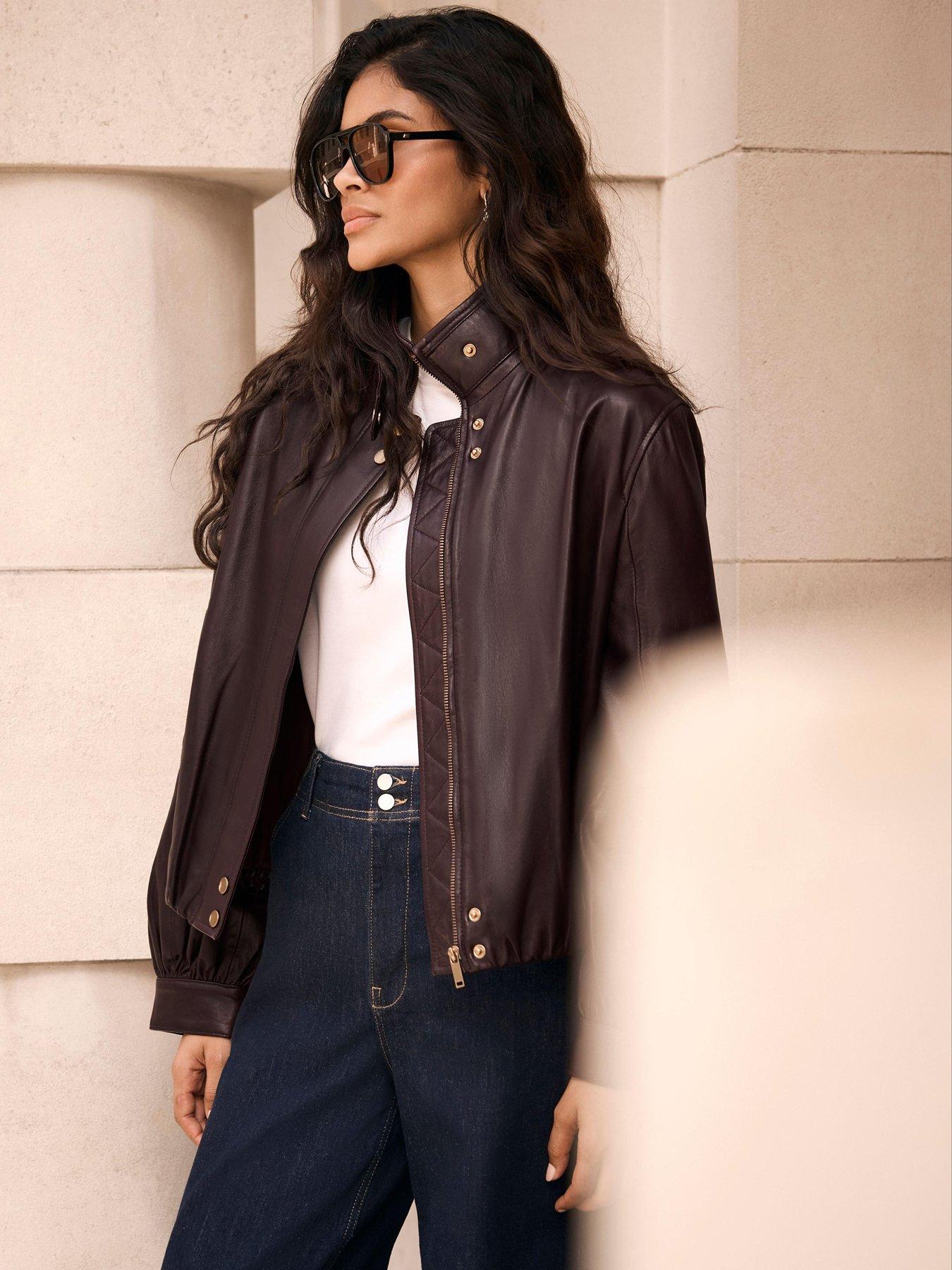 Image 2 of 6 of Mint Velvet Womens Funnel Neck Snap Button Jacket - Burgundy