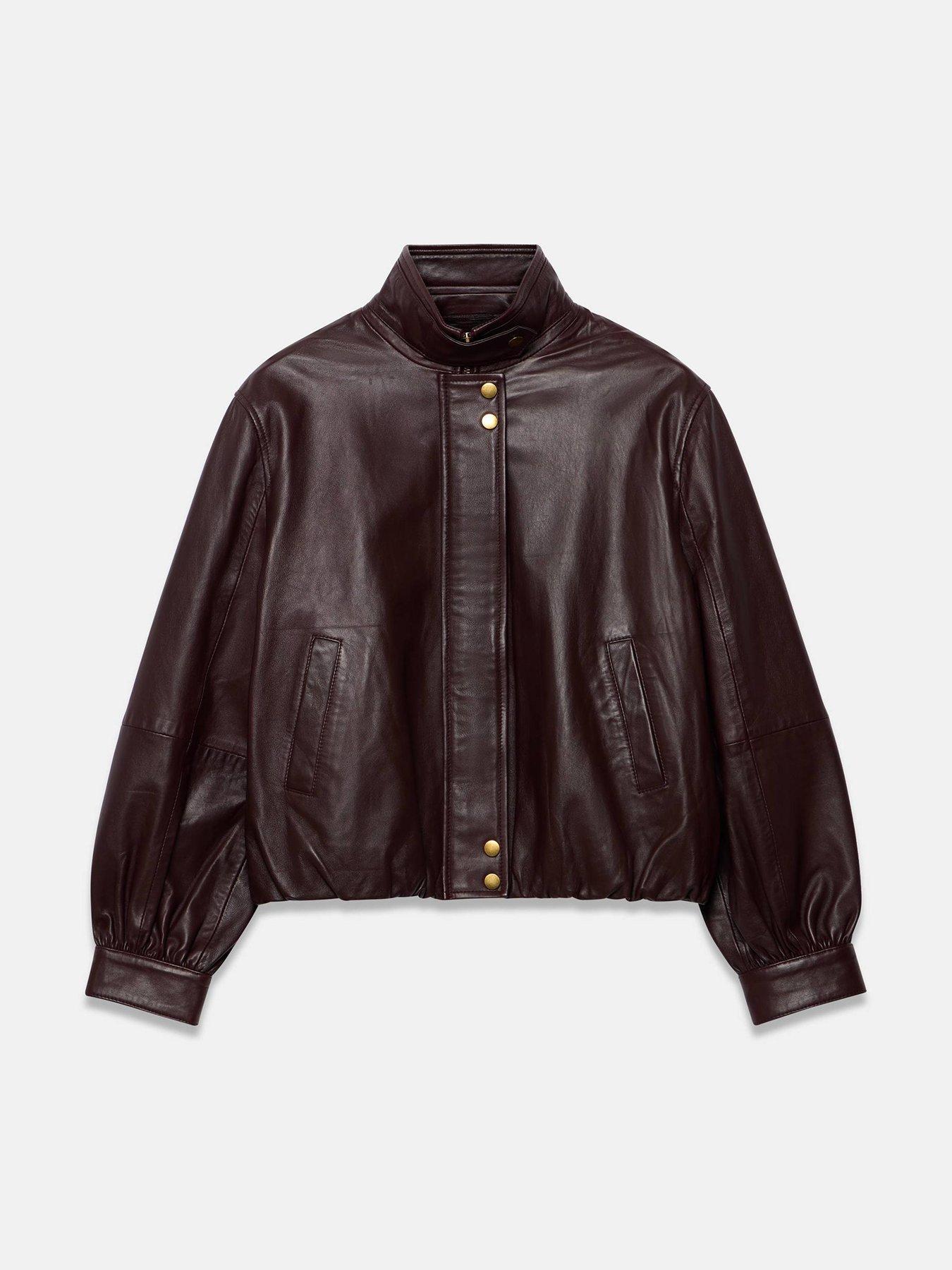 Image 5 of 6 of Mint Velvet Womens Funnel Neck Snap Button Jacket - Burgundy