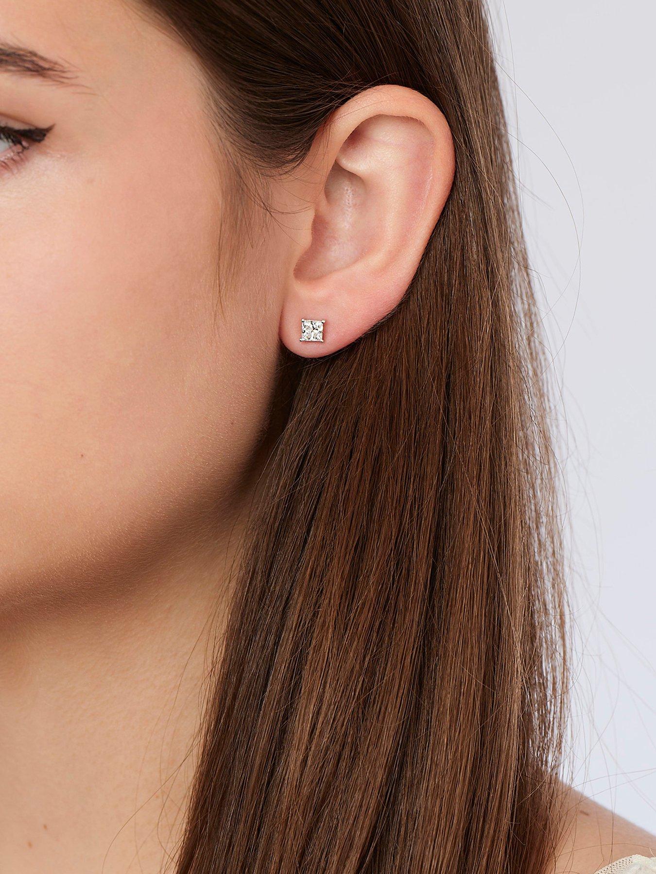 Image 2 of 4 of Created Brilliance Reed , 9ct White Gold 1.00ct tw Lab Grown Diamond Princess Cut Stud Earrings