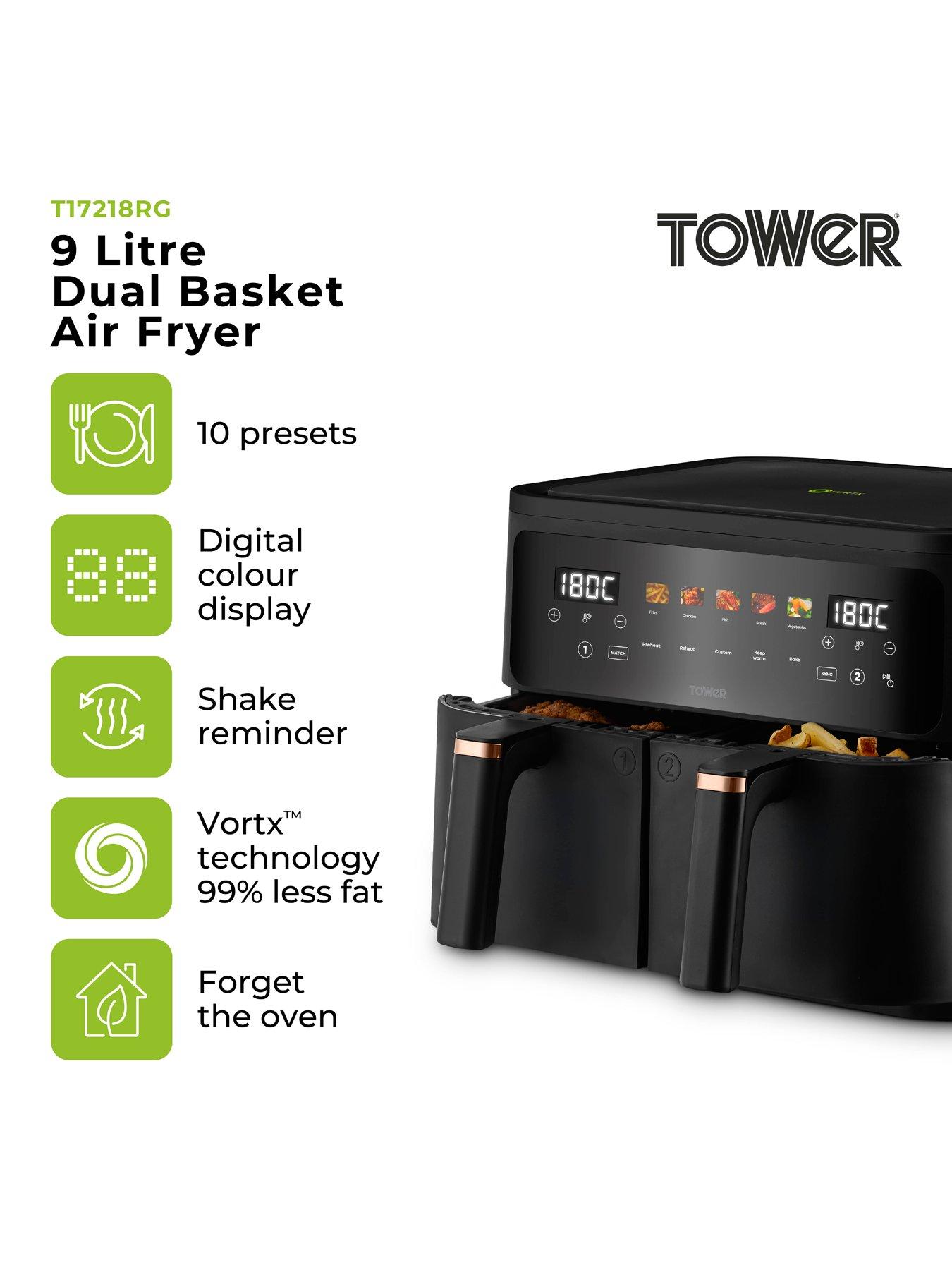 Image 2 of 7 of Tower Vortx 9L Dual Basket Air Fryer with Colour Touch Display, Black