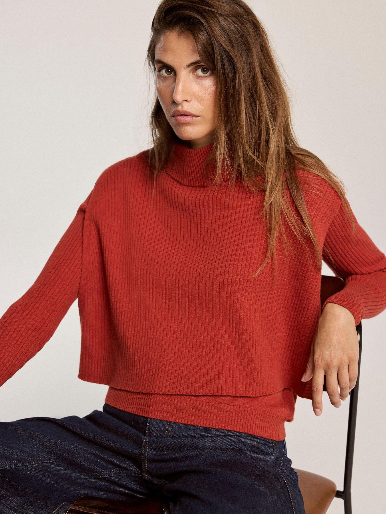 Image 1 of 6 of Mint Velvet Womens Layered Rib Knit Blouse Top - Orange