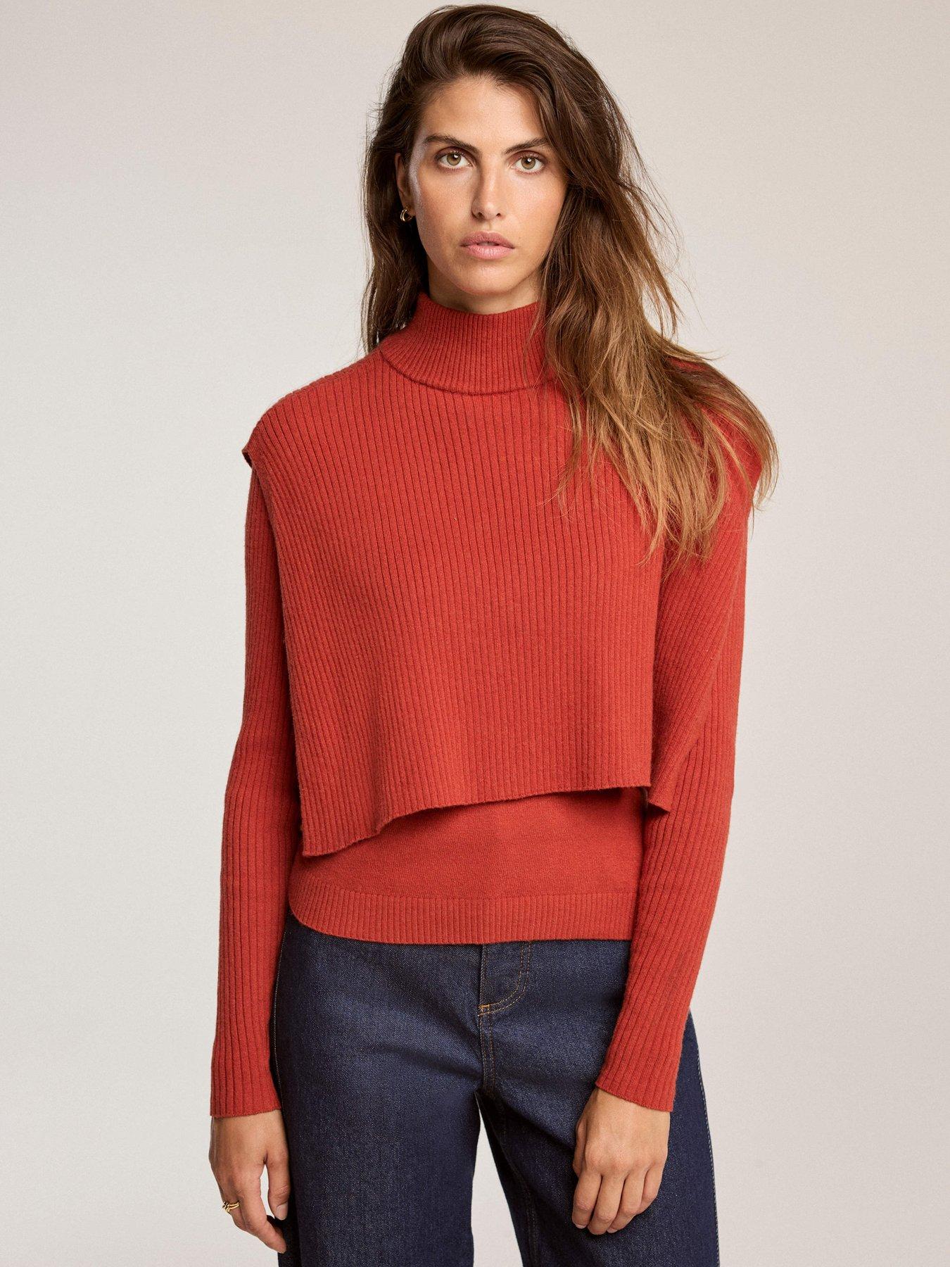 Image 3 of 6 of Mint Velvet Womens Layered Rib Knit Blouse Top - Orange