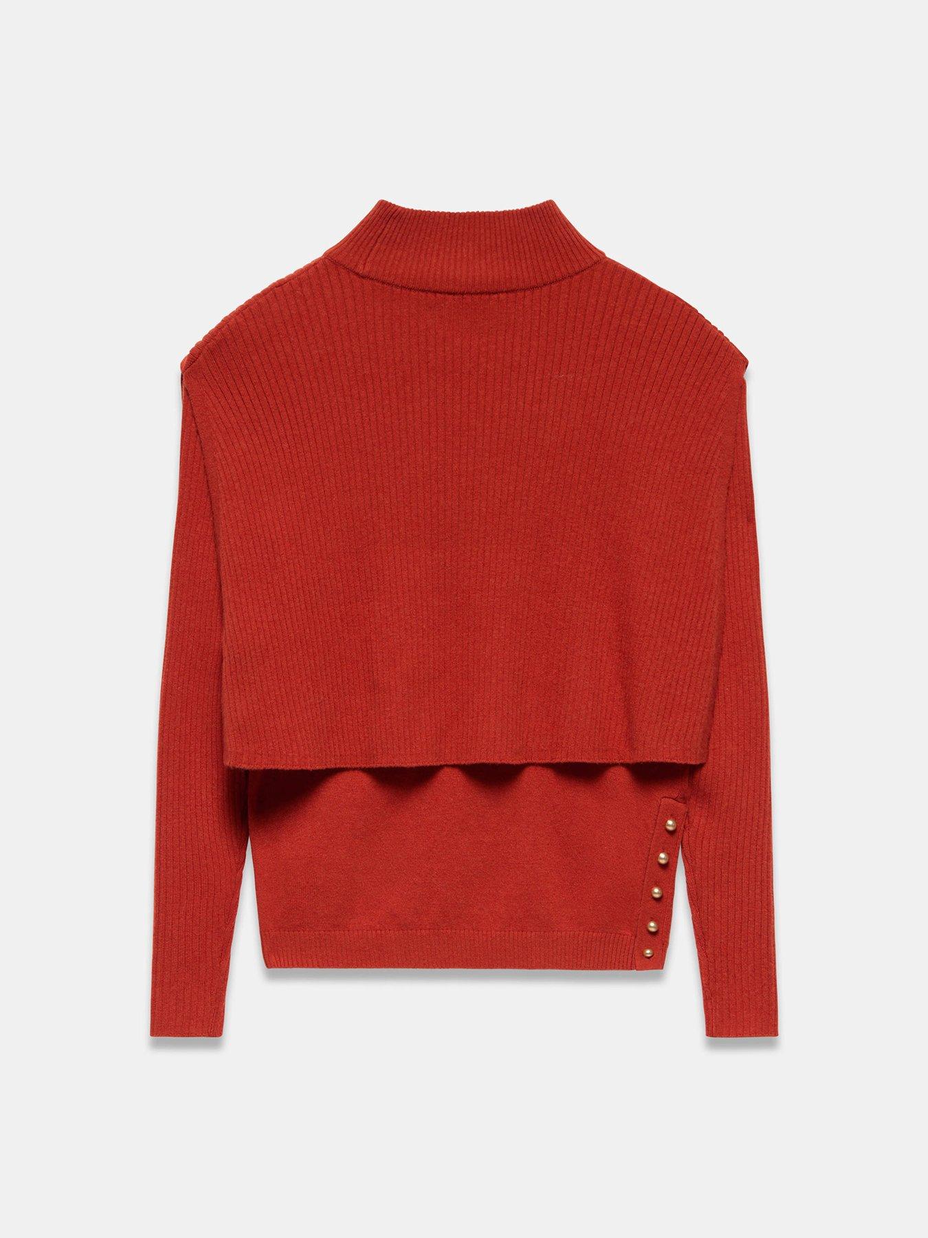 Image 6 of 6 of Mint Velvet Womens Layered Rib Knit Blouse Top - Orange