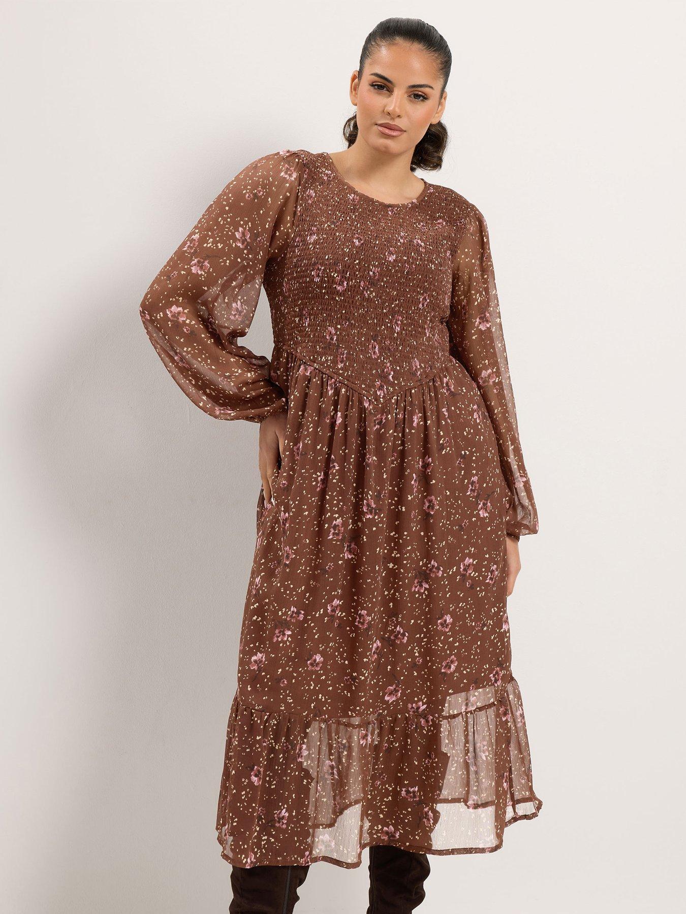 Image 1 of 4 of Yours Curve Floral Chiffon Midi Dress