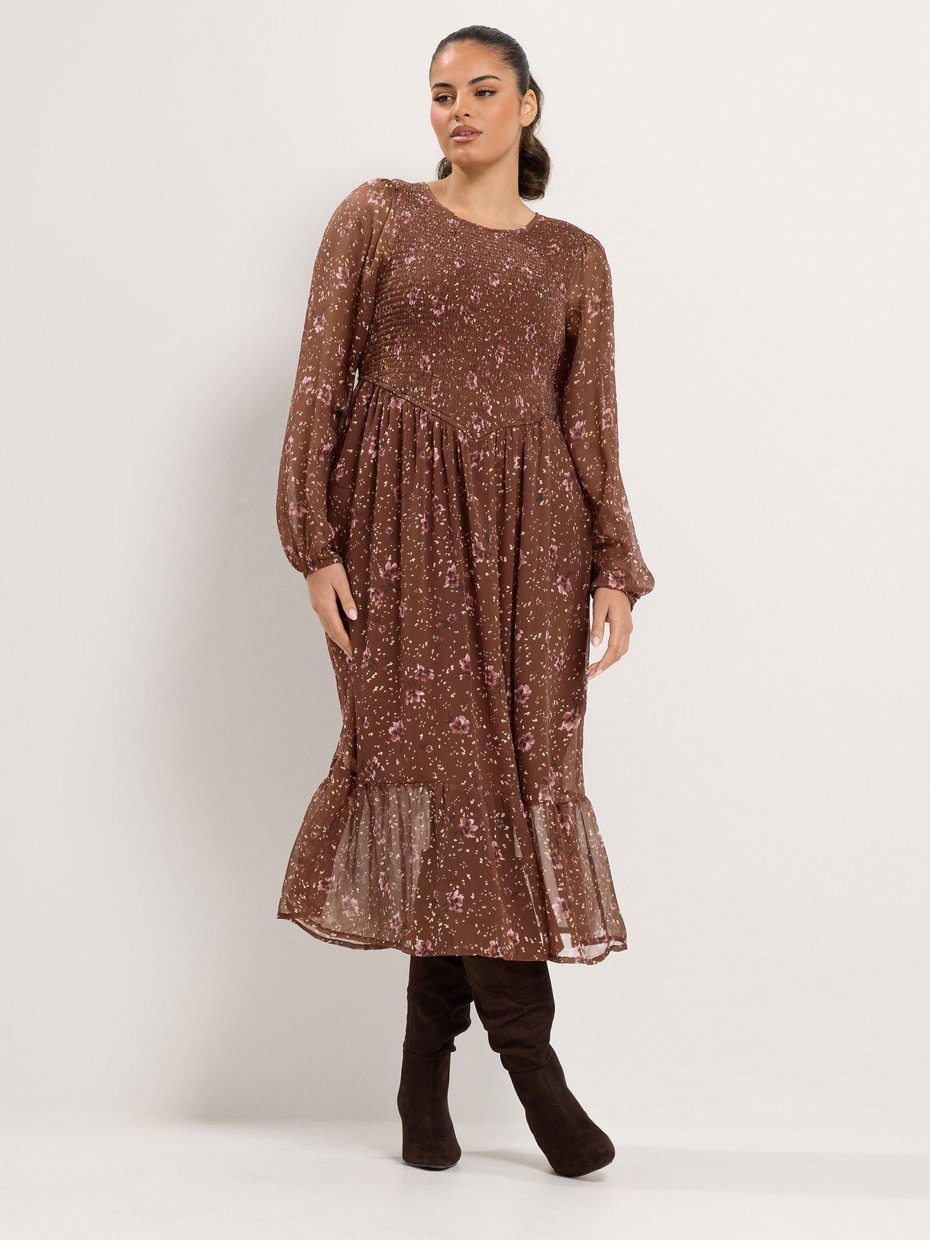 Image 3 of 4 of Yours Curve Floral Chiffon Midi Dress