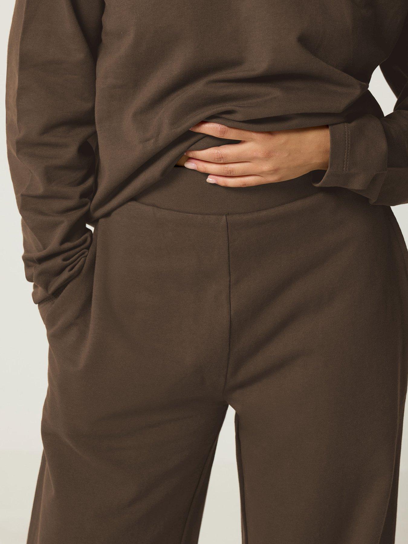 Image 4 of 4 of PixieGirl Womens Petite Loop Back Sweatshirt &amp; Trousers Set - Brown