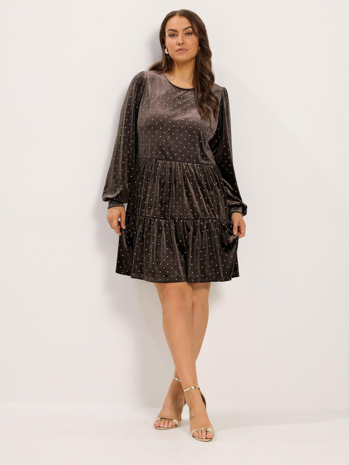 Image 3 of 4 of Yours Curve Tiered Balloon Sleeve Dress