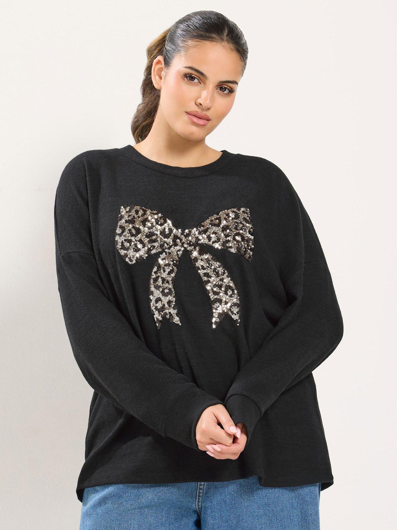 Image 1 of 4 of Yours Curve Leopard Bow Jumper