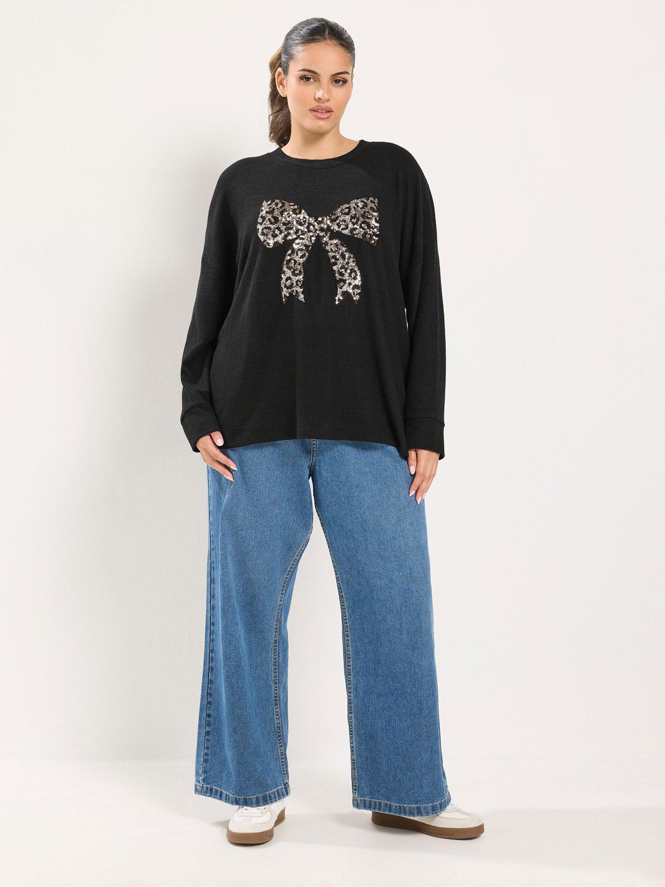Image 3 of 4 of Yours Curve Leopard Bow Jumper