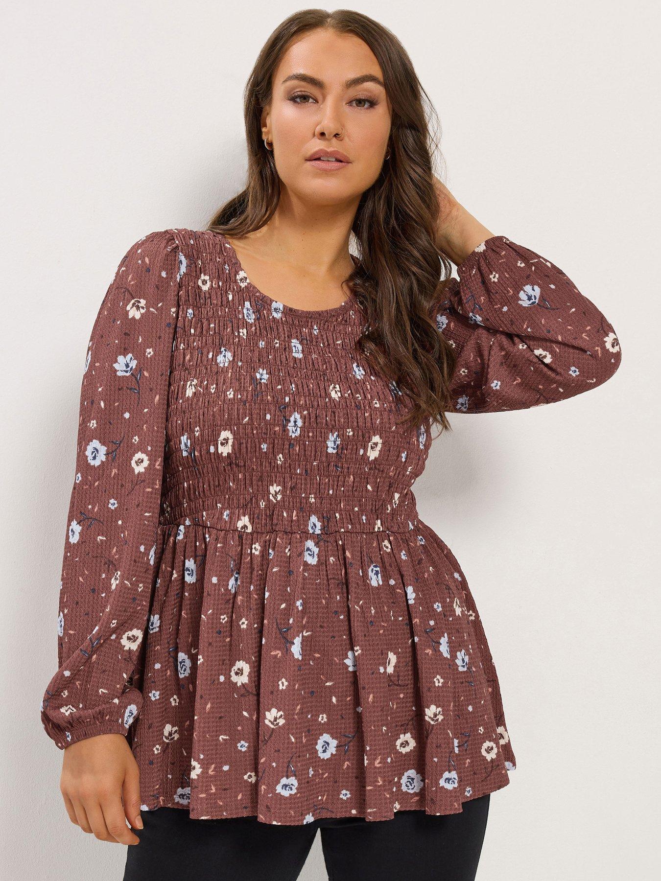 Image 1 of 4 of Yours Curve Shirred Peplum Top