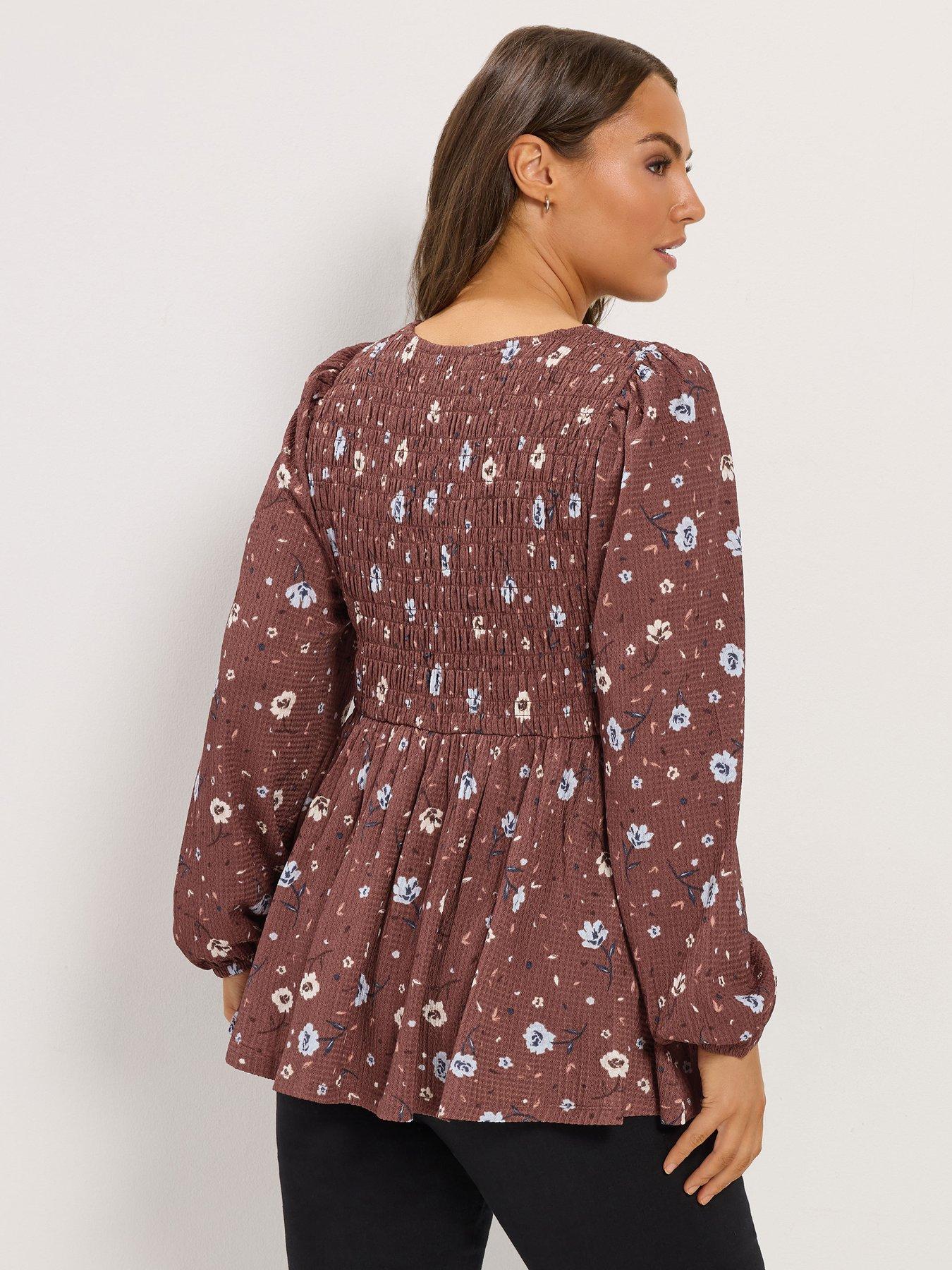 Image 2 of 4 of Yours Curve Shirred Peplum Top