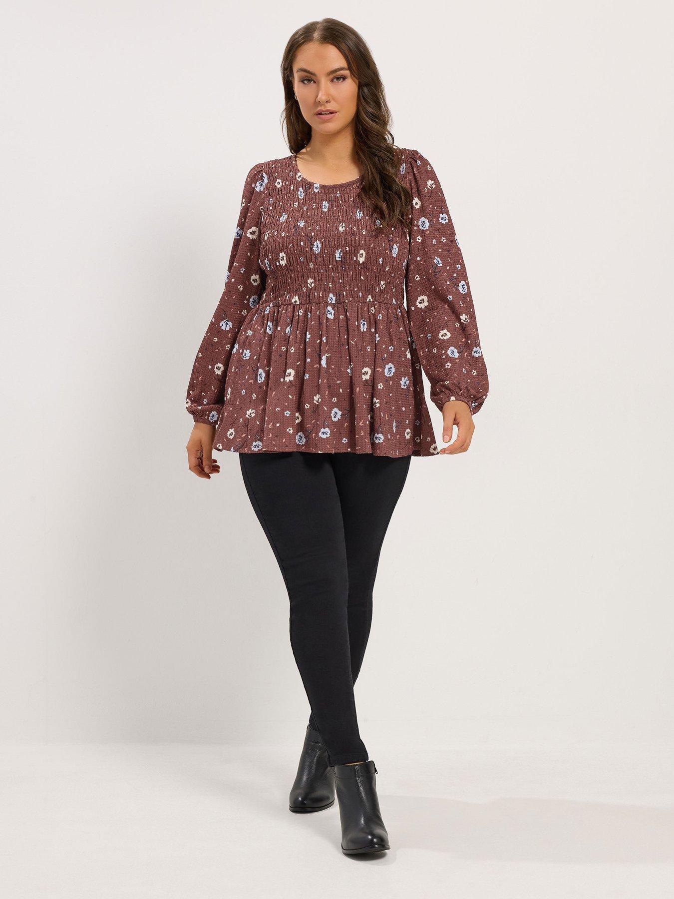 Image 3 of 4 of Yours Curve Shirred Peplum Top
