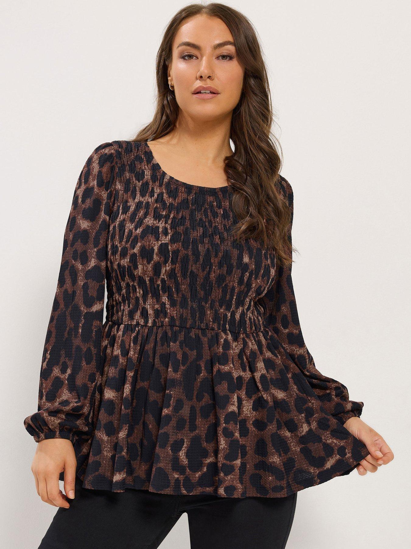 Image 1 of 4 of Yours Womens Curve Shirred Peplum Top - Brown
