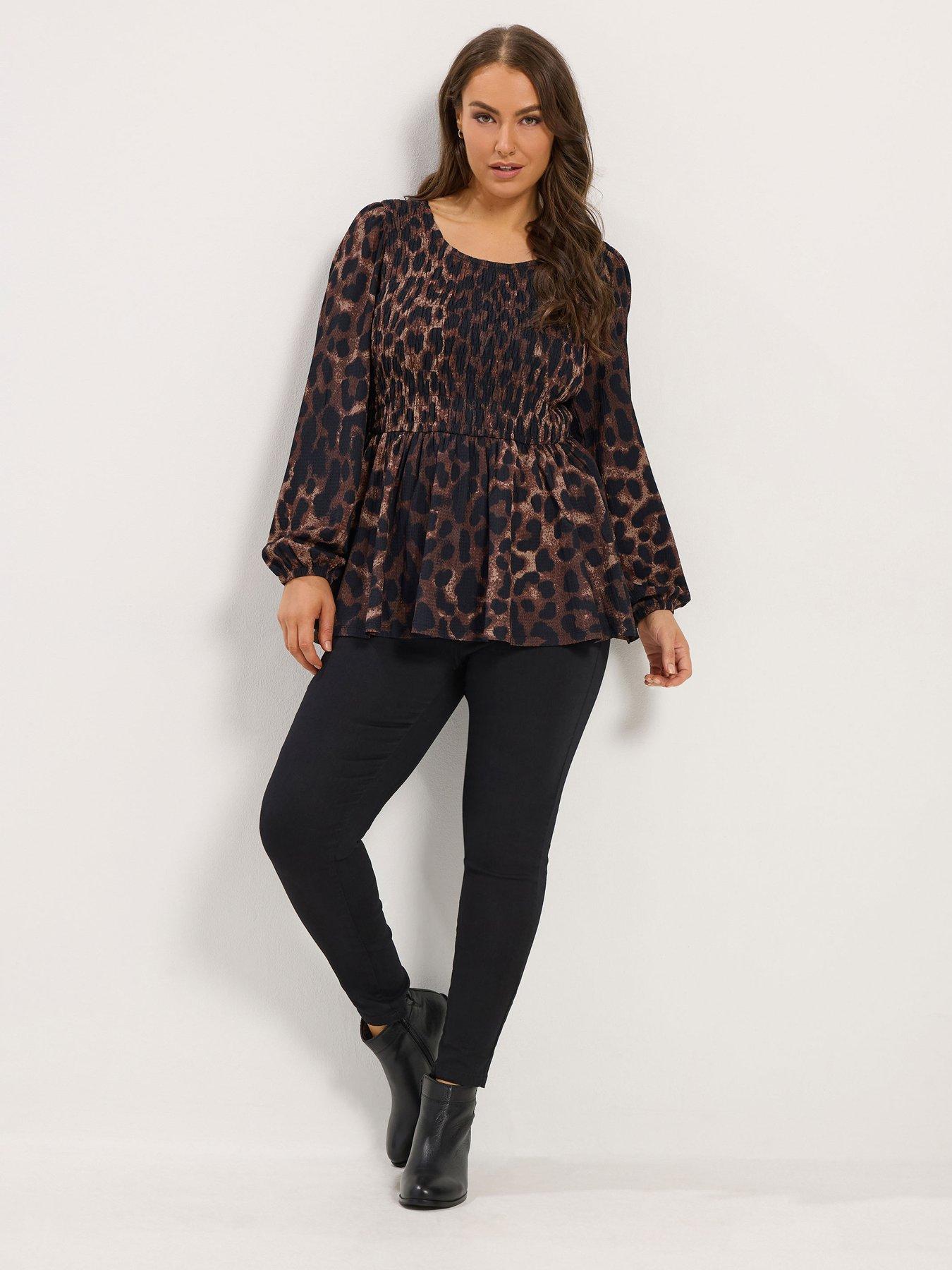 Image 3 of 4 of Yours Womens Curve Shirred Peplum Top - Brown