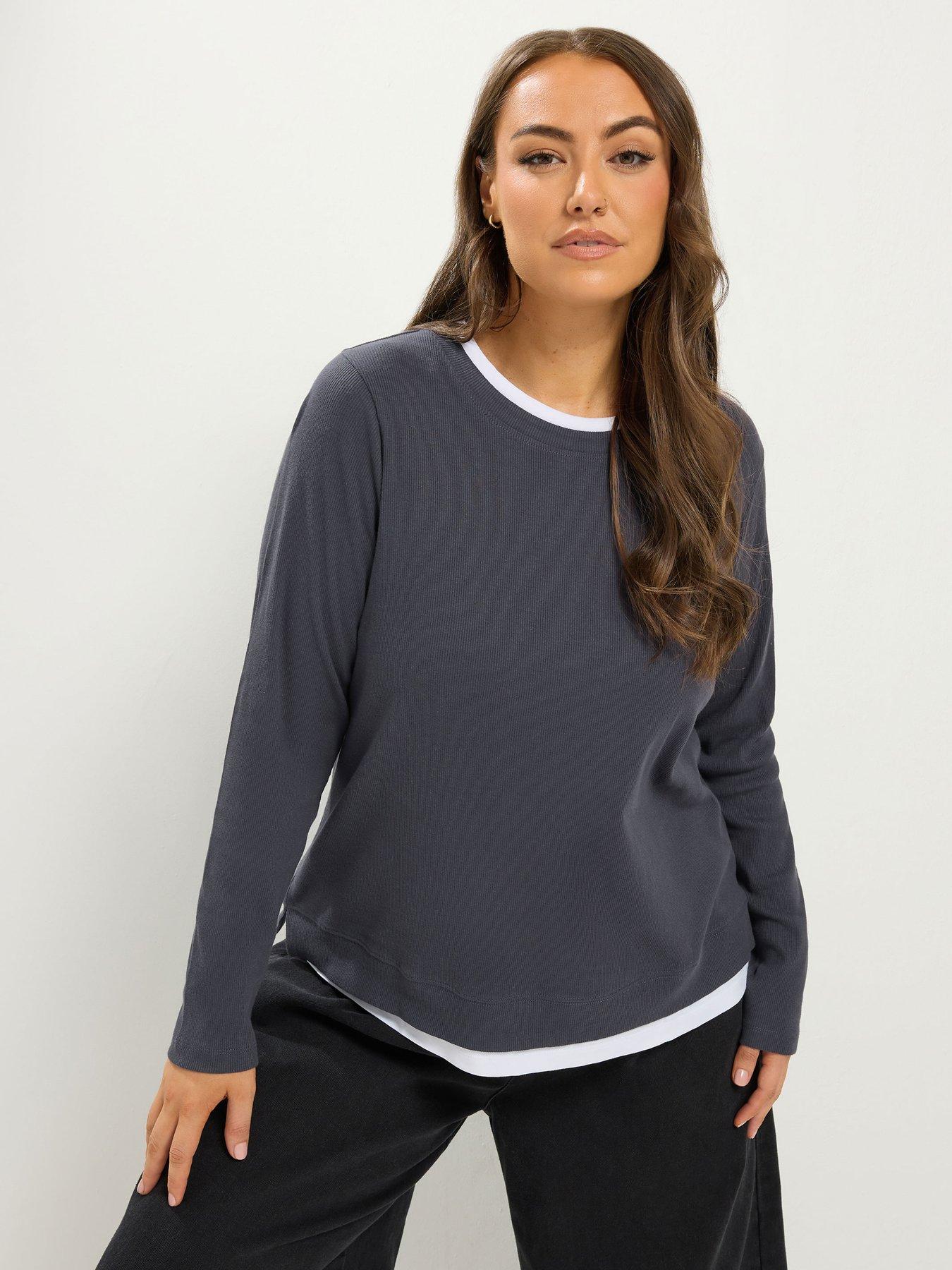 Image 1 of 4 of Yours Curve 2 In 1 Ribbed Long Sleeve T-shirt