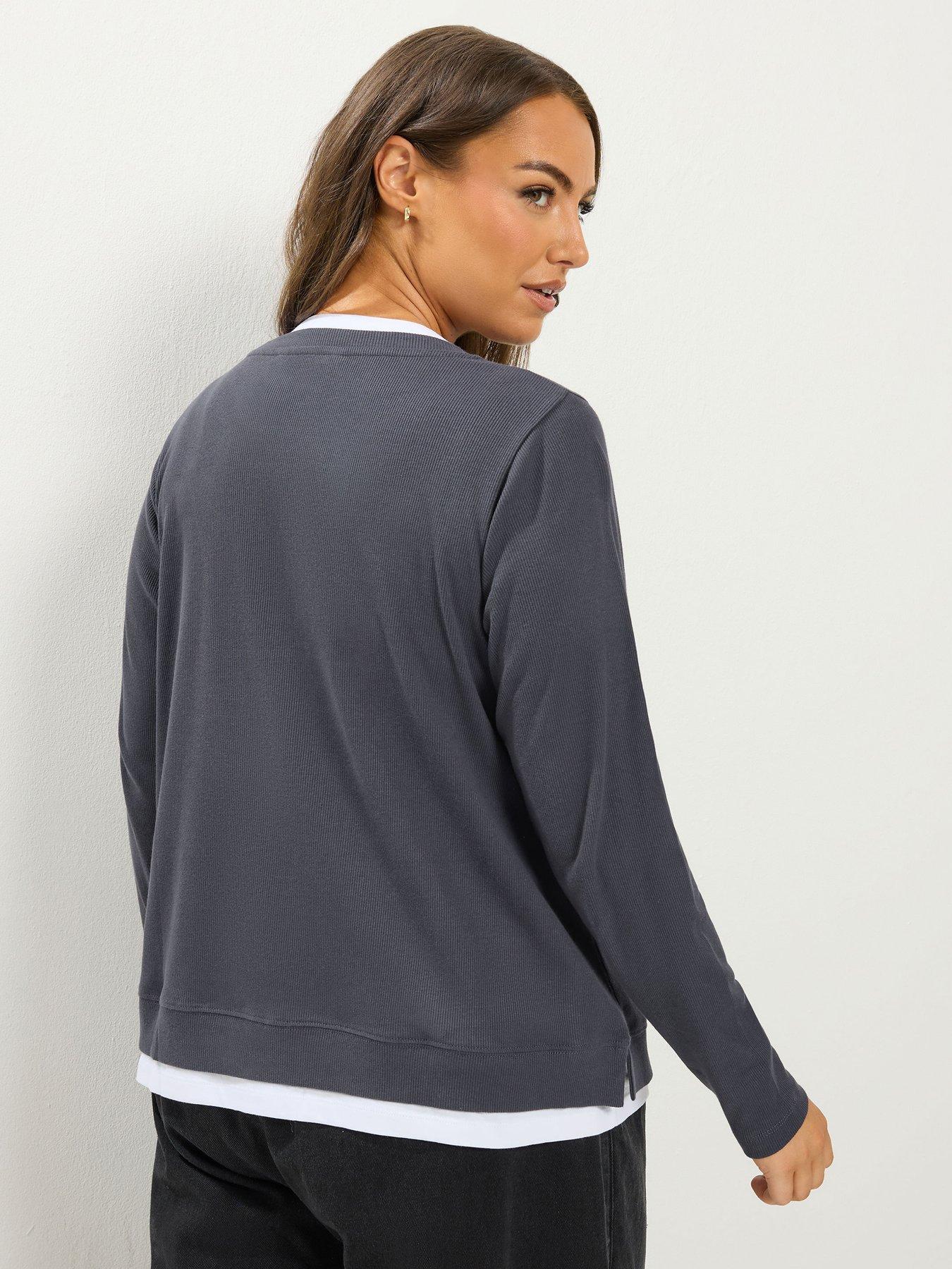 Image 2 of 4 of Yours Curve 2 In 1 Ribbed Long Sleeve T-shirt