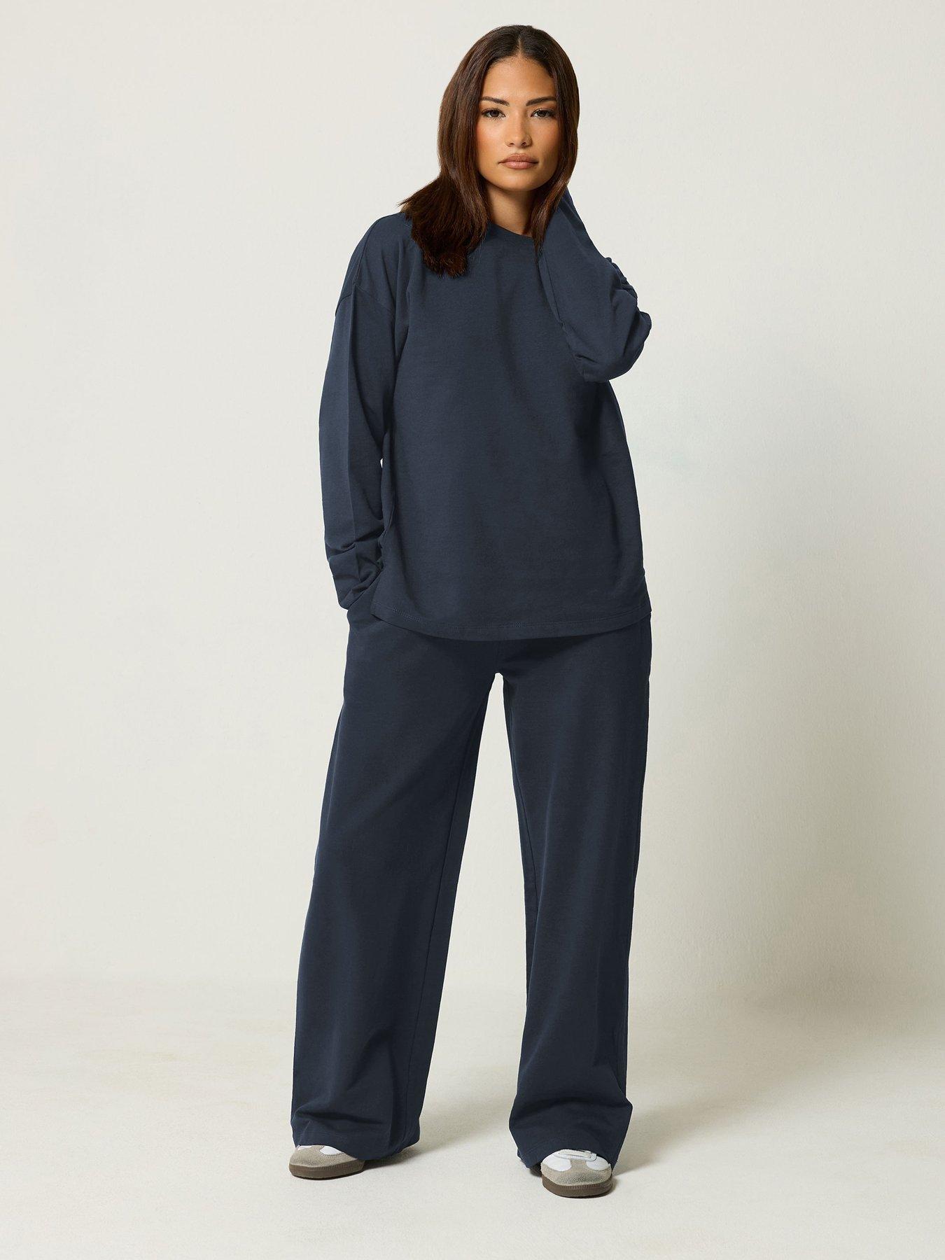 Image 1 of 4 of Yours Petite Loop Back Sweat Top &amp; Trouser Set