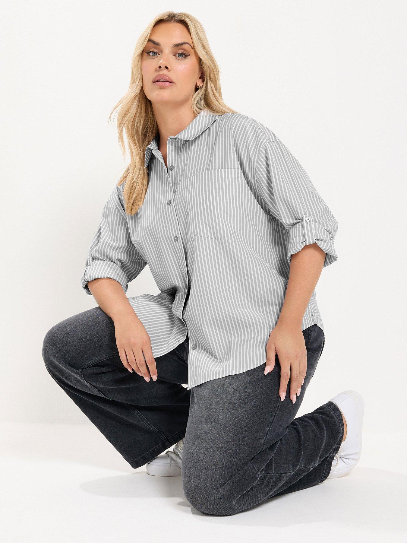 Image 1 of 4 of Yours Curve Long Sleeve Cotton Stripe Shirt