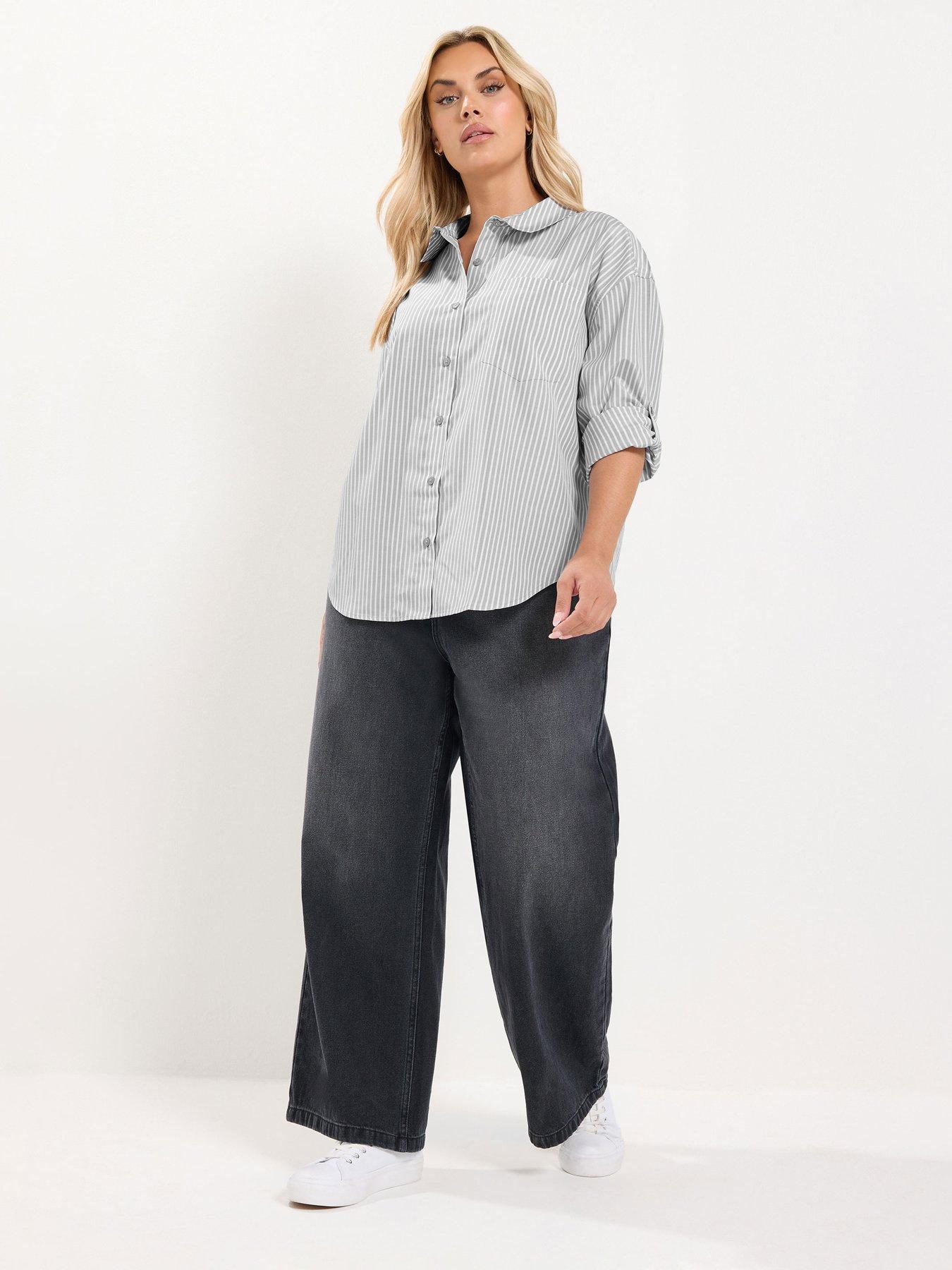 Image 3 of 4 of Yours Curve Long Sleeve Cotton Stripe Shirt