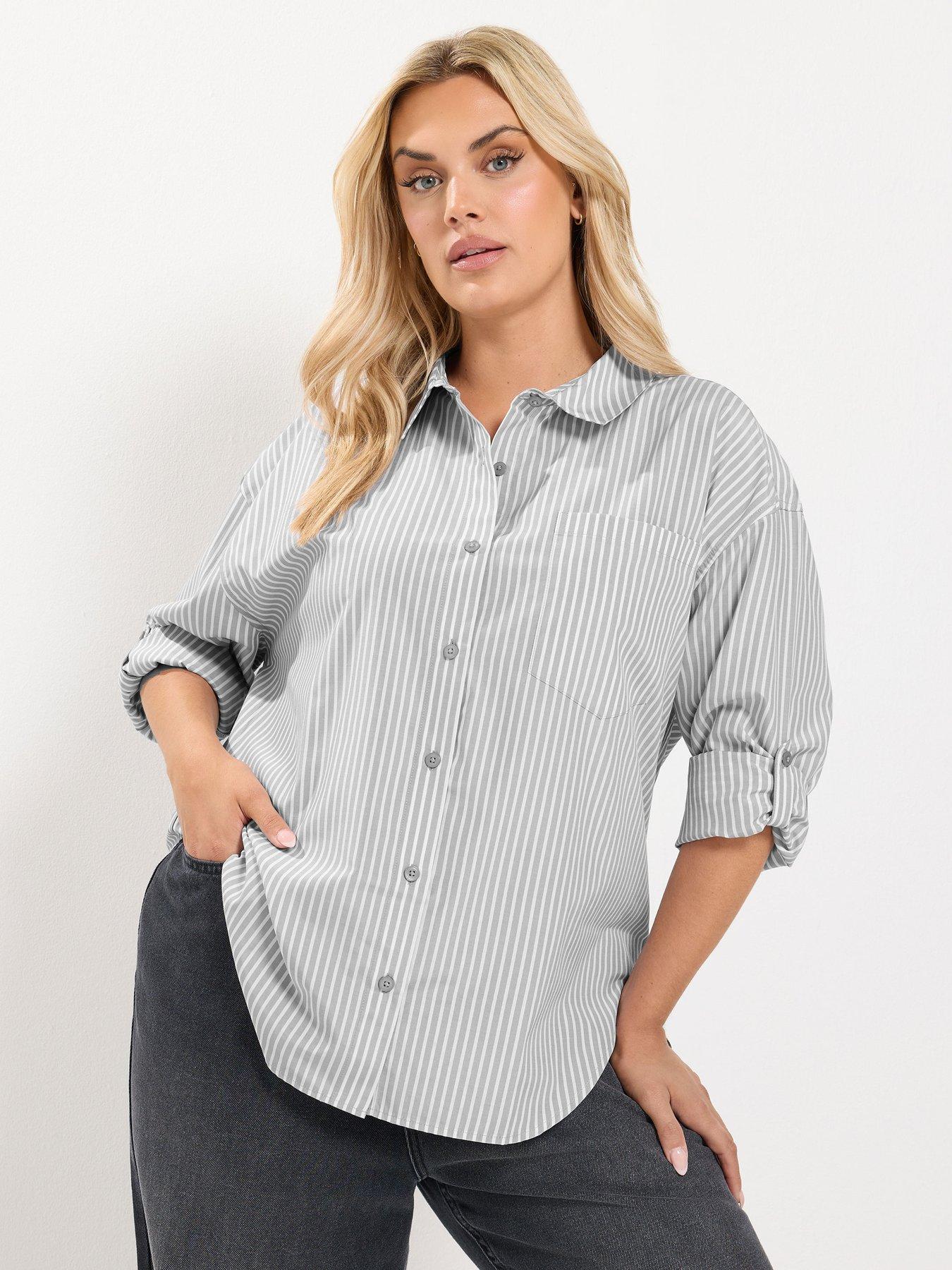 Image 4 of 4 of Yours Curve Long Sleeve Cotton Stripe Shirt