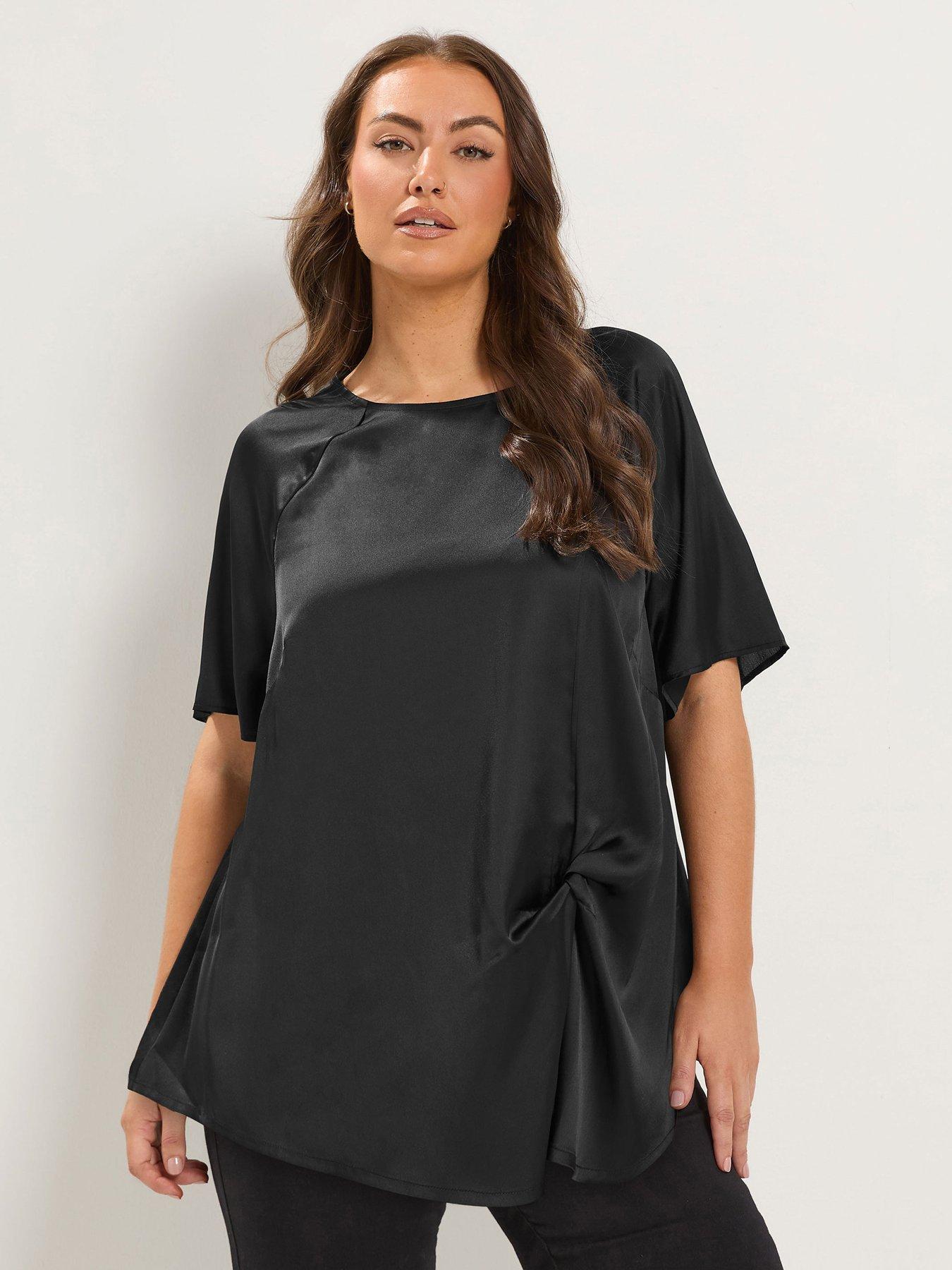 Image 1 of 4 of Yours Womens Curve Twist Front Satin Blouse - Black
