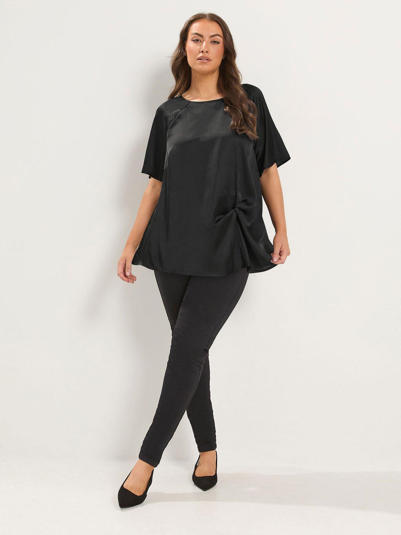 Image 3 of 4 of Yours Womens Curve Twist Front Satin Blouse - Black