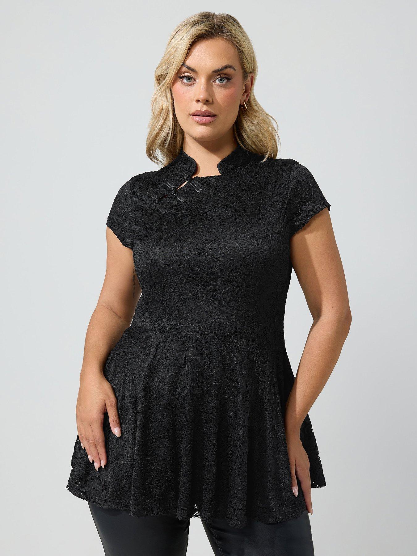 Image 1 of 4 of Yours Yours Womens Curve Lace Collar Blouse - Black