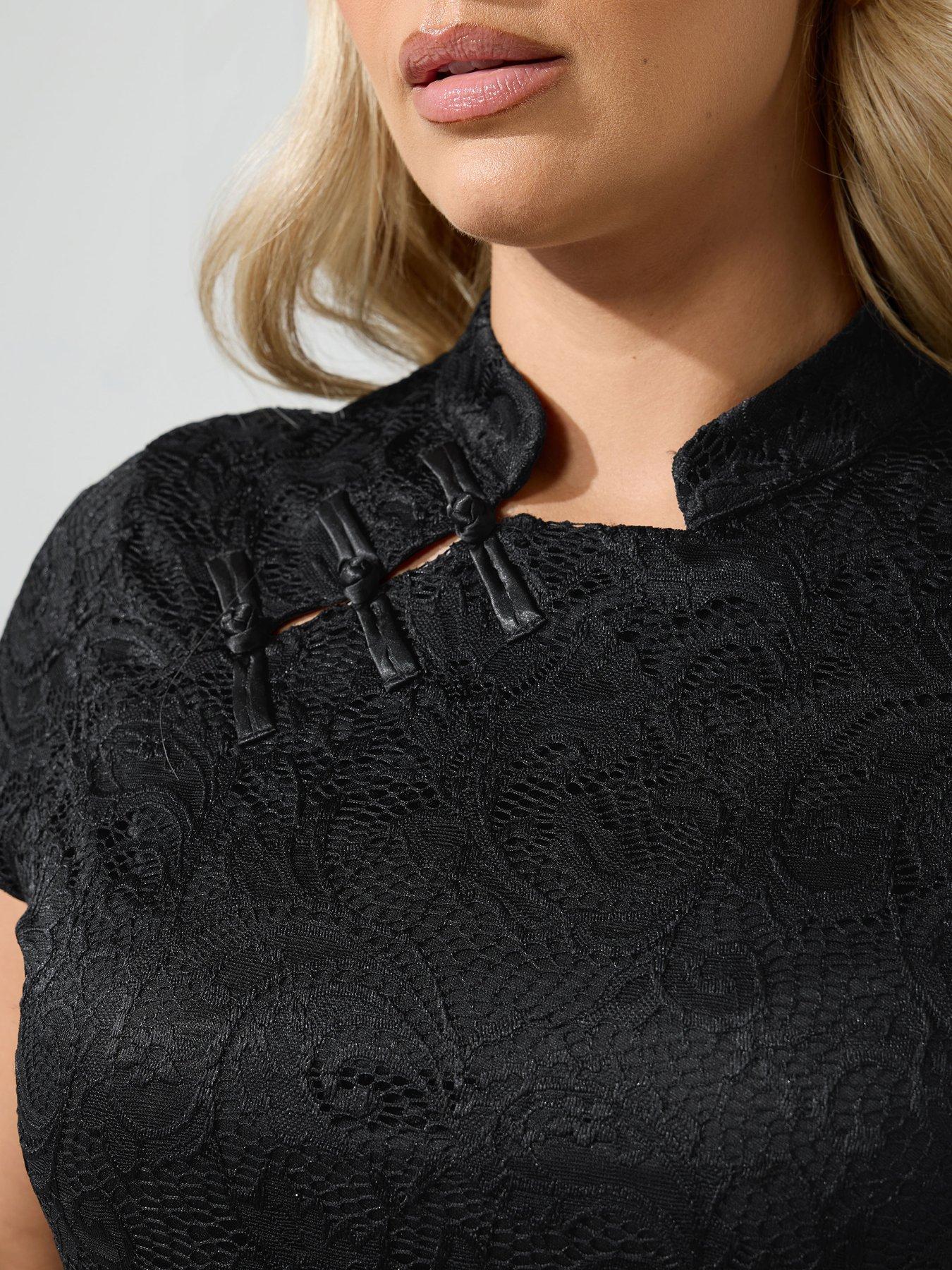 Image 4 of 4 of Yours Yours Womens Curve Lace Collar Blouse - Black