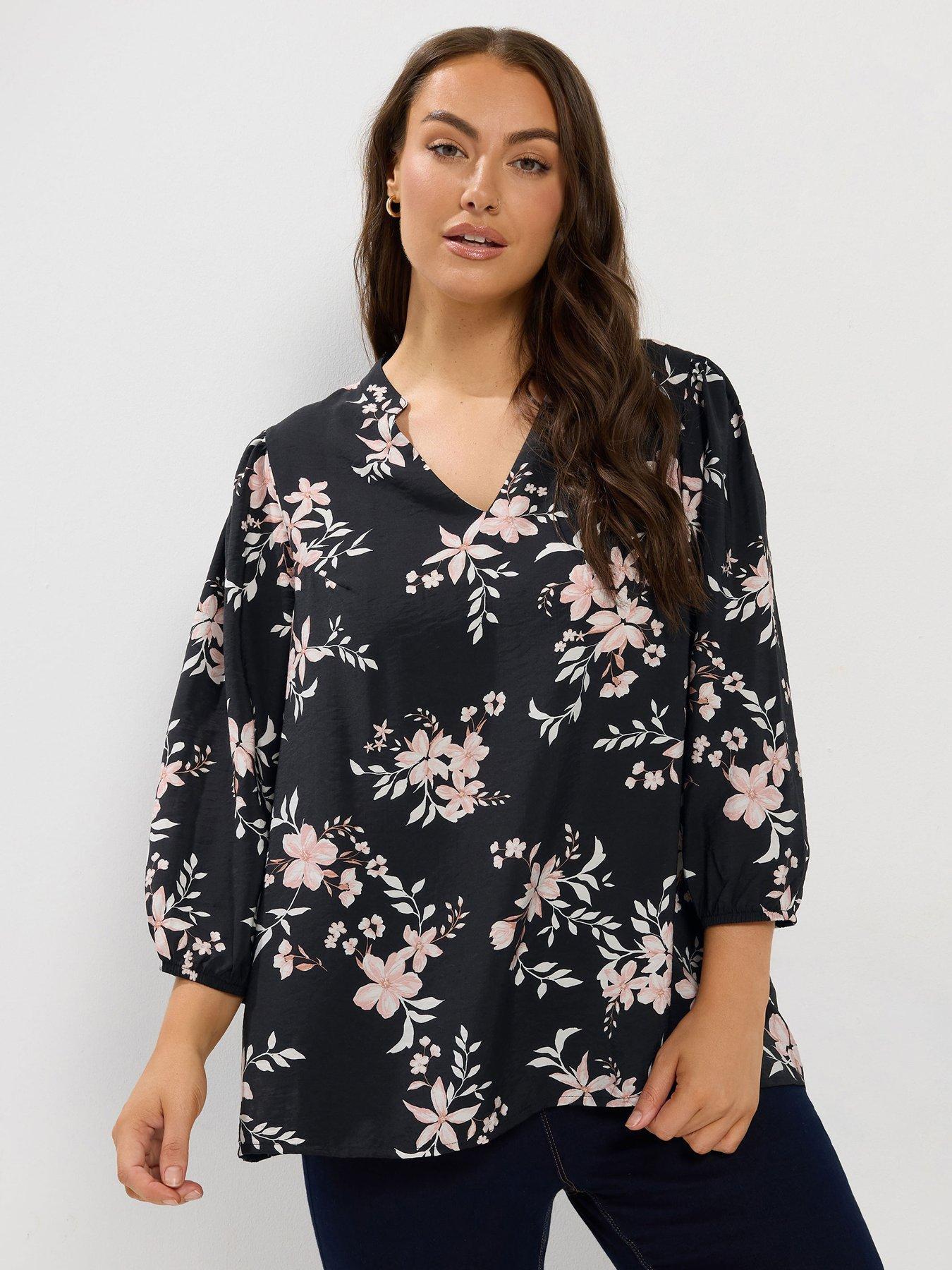 Image 1 of 4 of Yours Curve 3/4 Sleeve Notch Neck Shirt