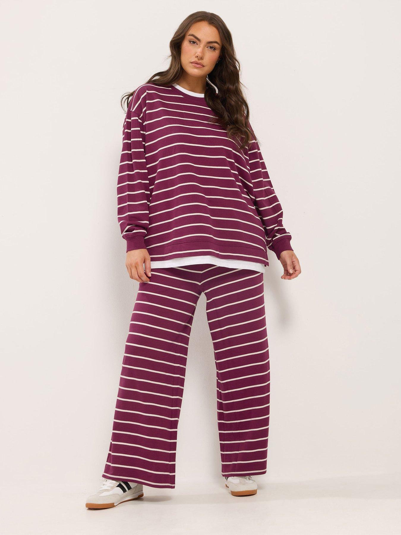 Image 1 of 4 of Yours Curve 2 In 1 Stripe T-shirt &amp; Trouser Set