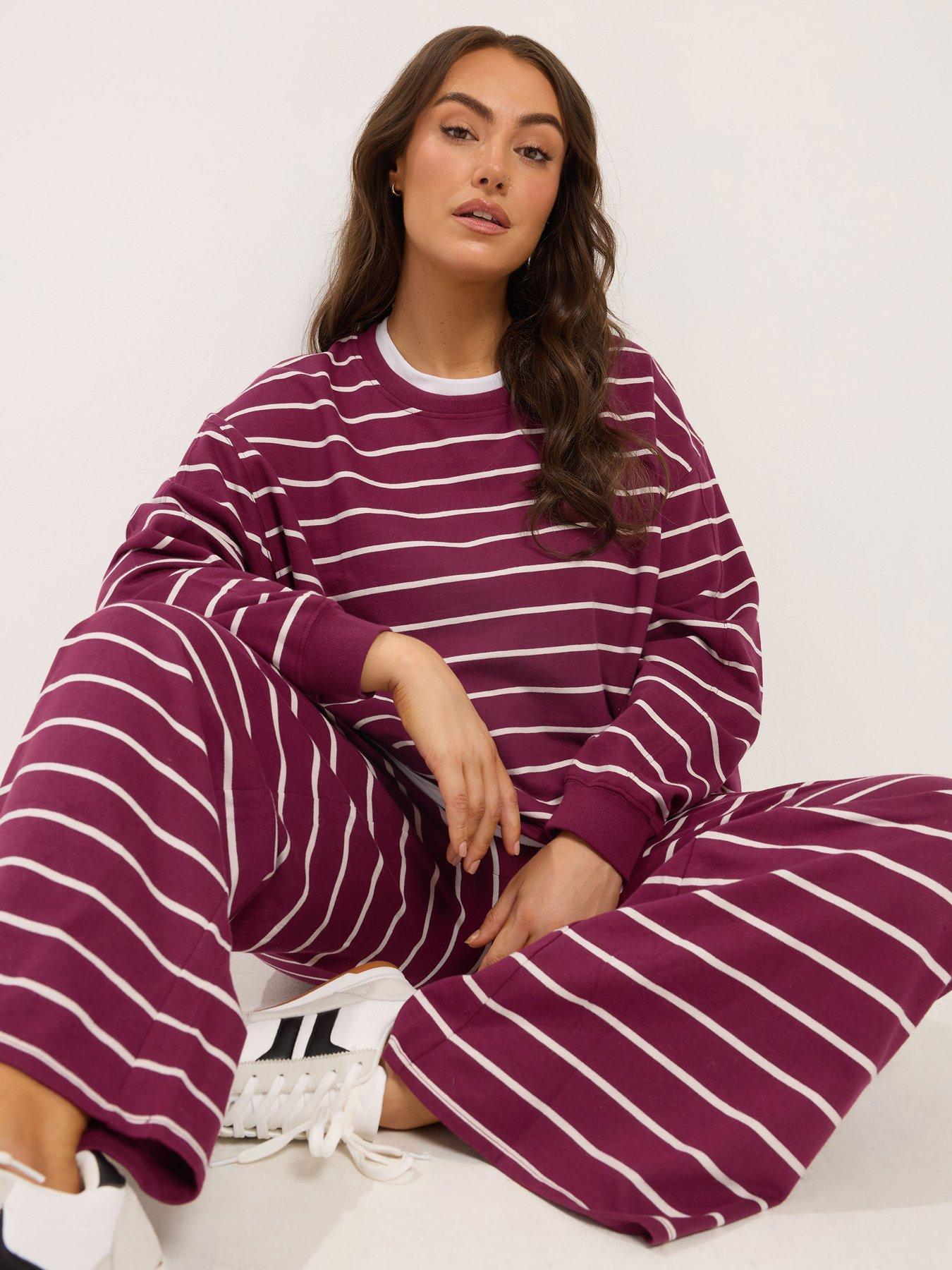 Image 3 of 4 of Yours Curve 2 In 1 Stripe T-shirt &amp; Trouser Set