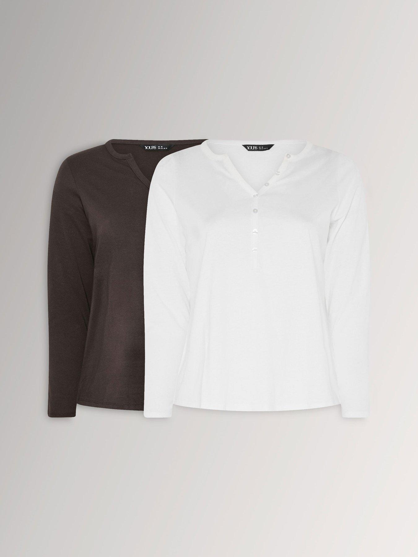 Image 1 of 4 of Yours Womens Curve 2 Pack Henley Long Sleeve Tops - Multi