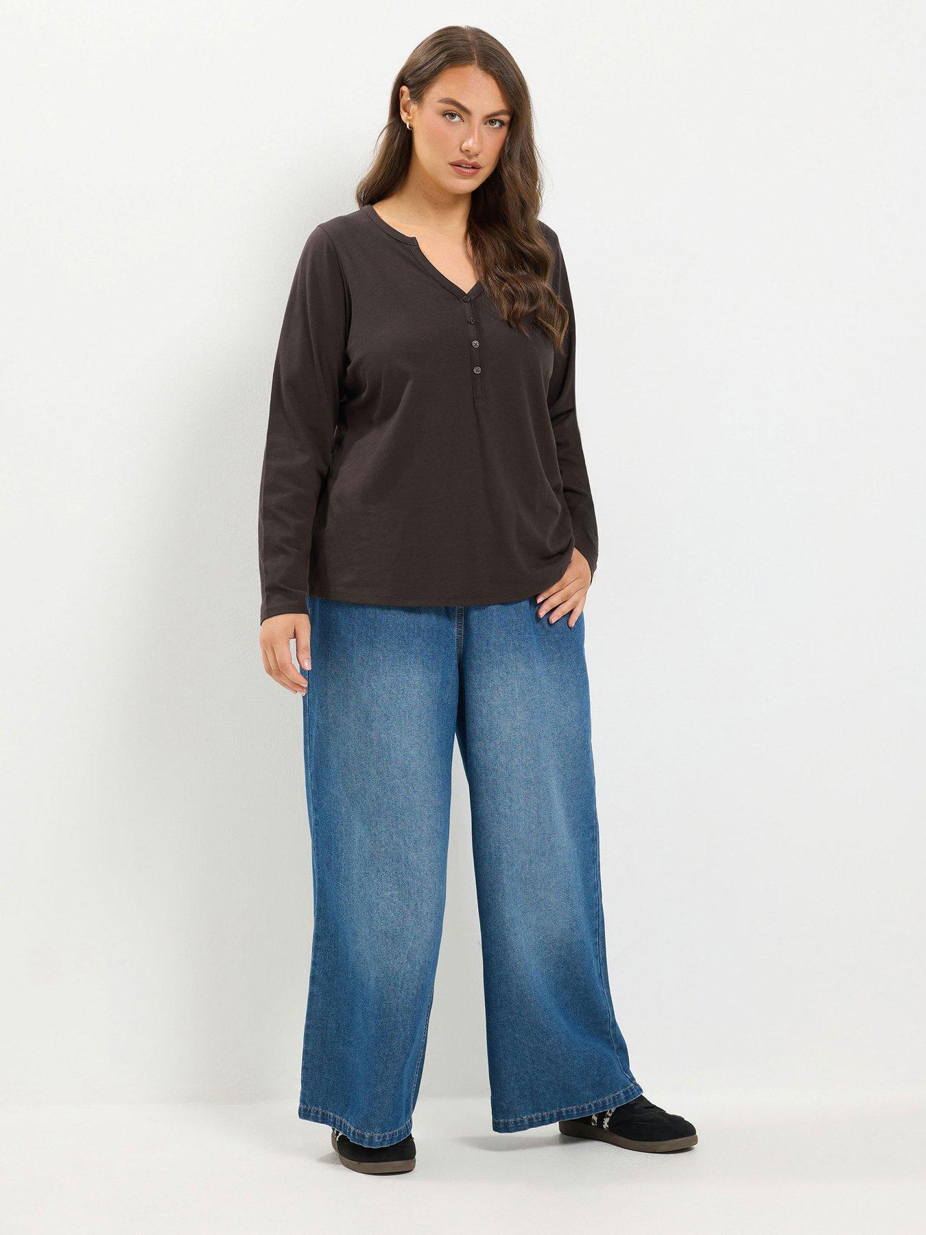 Image 3 of 4 of Yours Womens Curve 2 Pack Henley Long Sleeve Tops - Multi