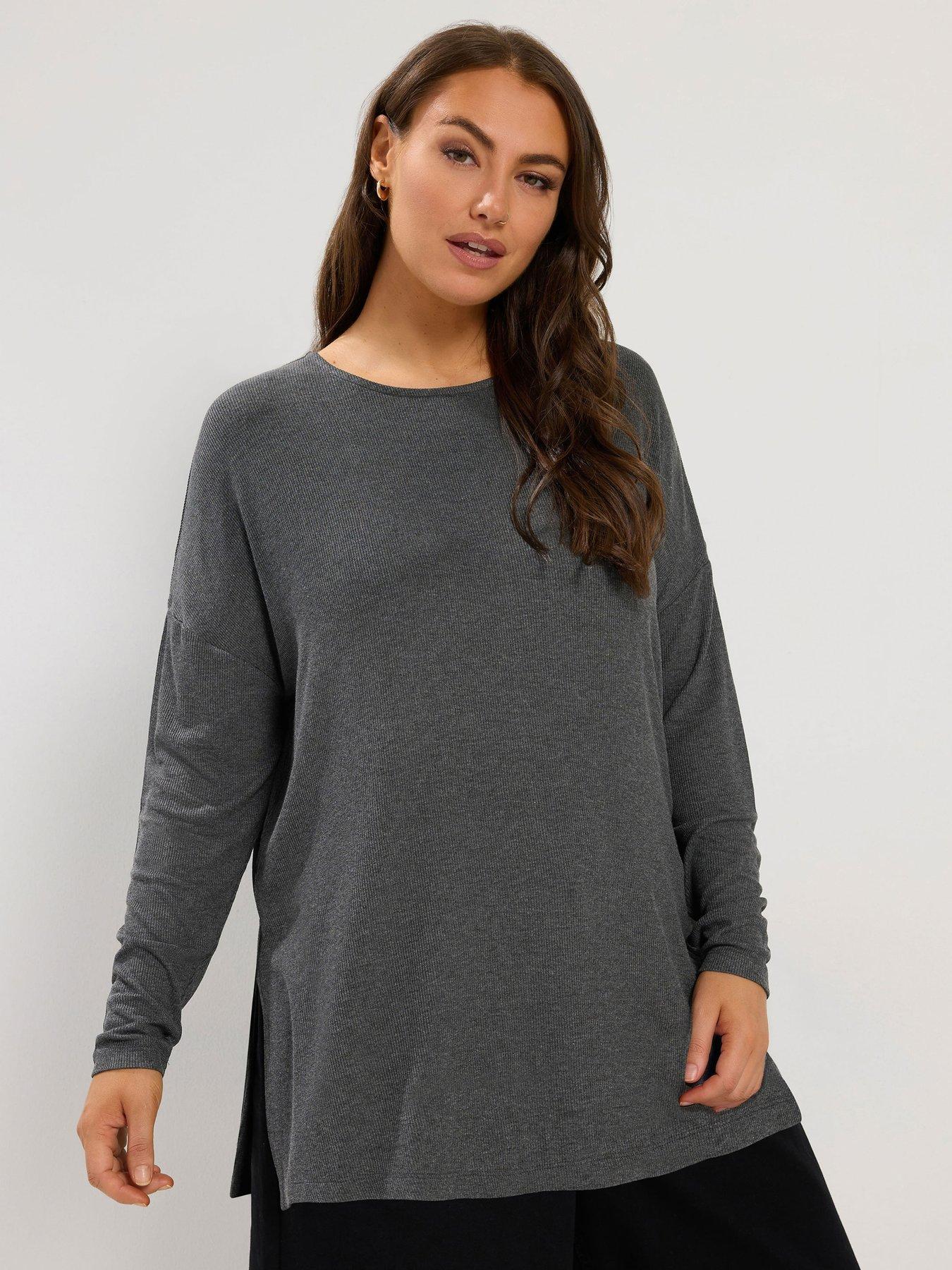 Image 1 of 4 of Yours Curve Ribbed Drop Shoulder T-shirt