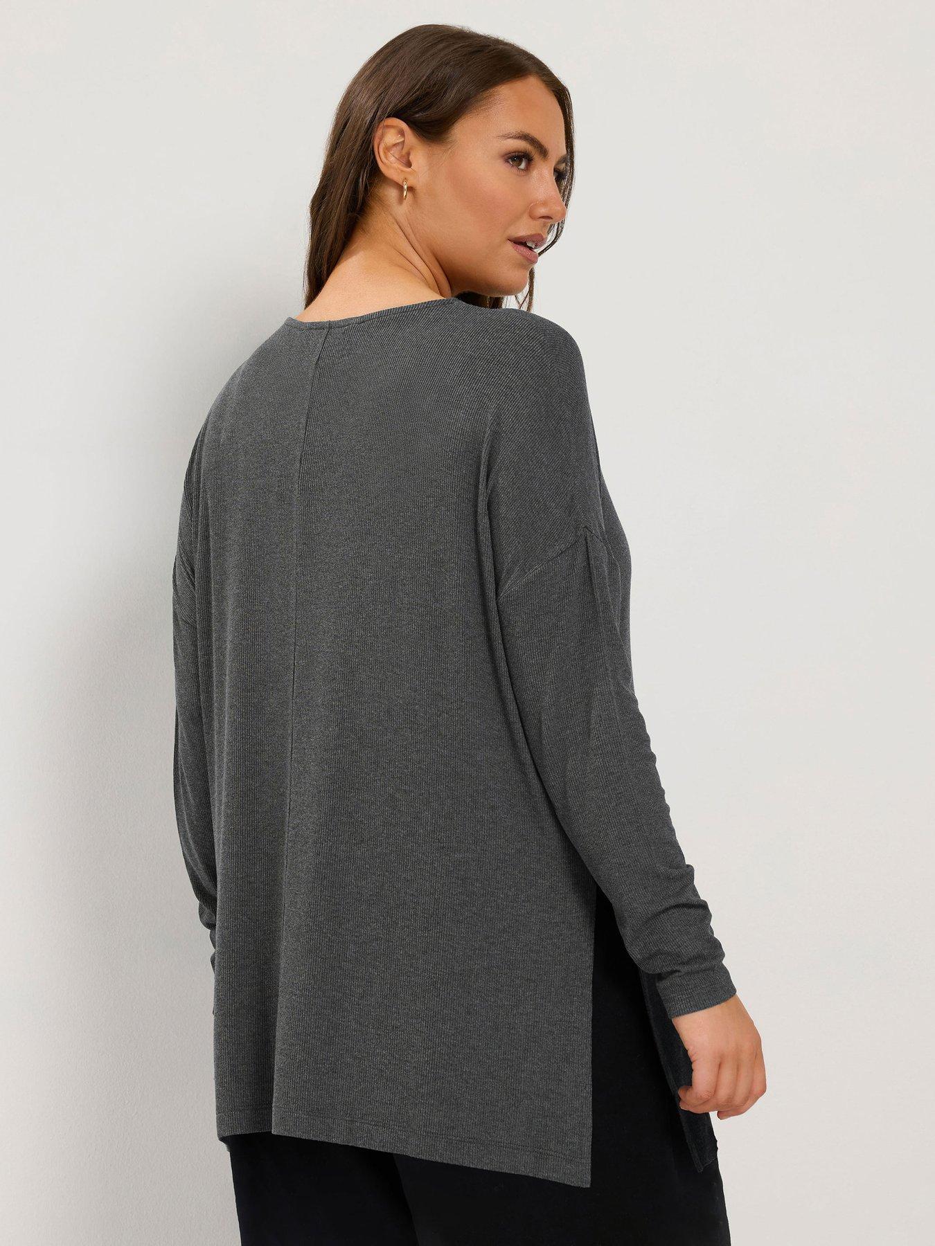 Image 2 of 4 of Yours Curve Ribbed Drop Shoulder T-shirt