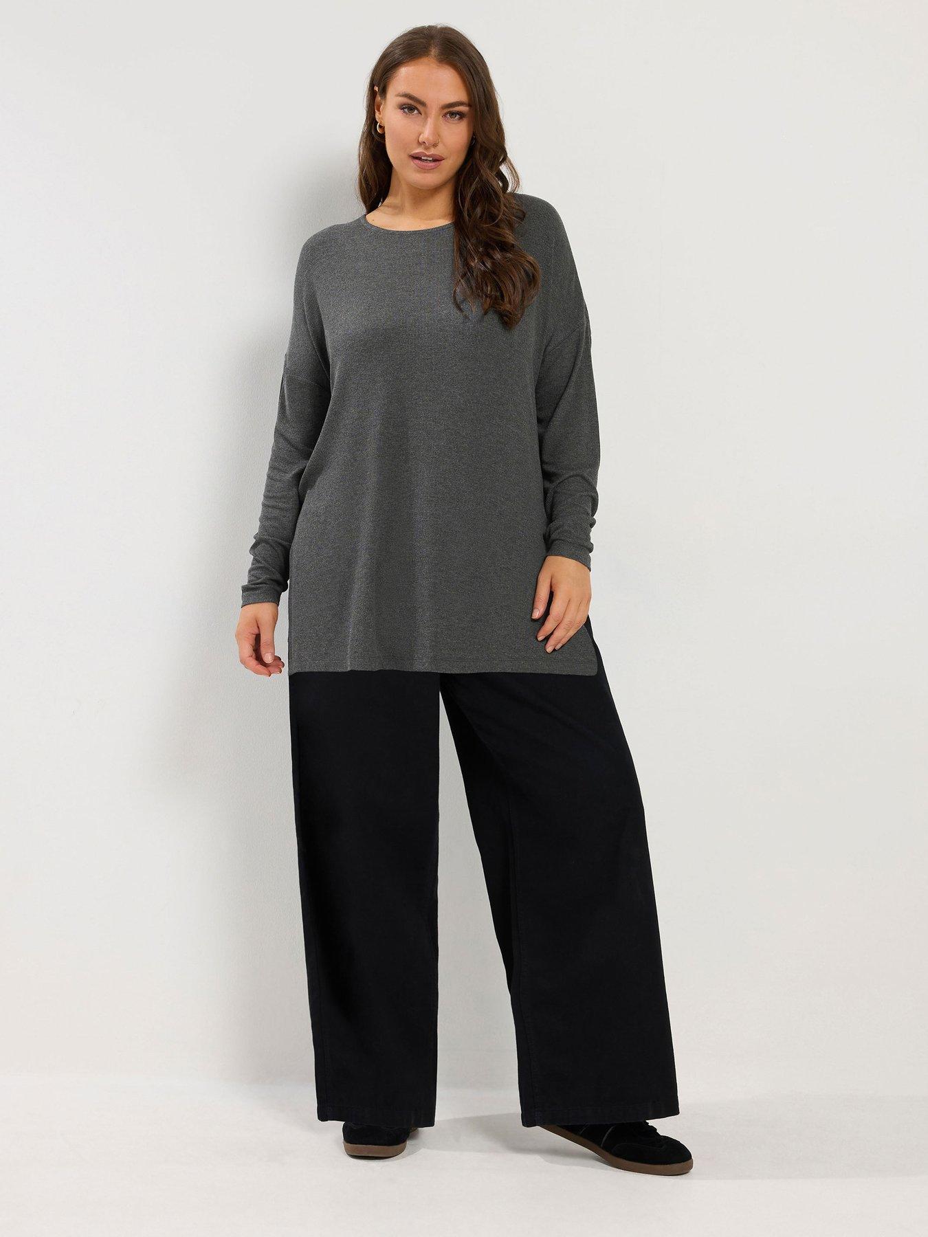 Image 3 of 4 of Yours Curve Ribbed Drop Shoulder T-shirt