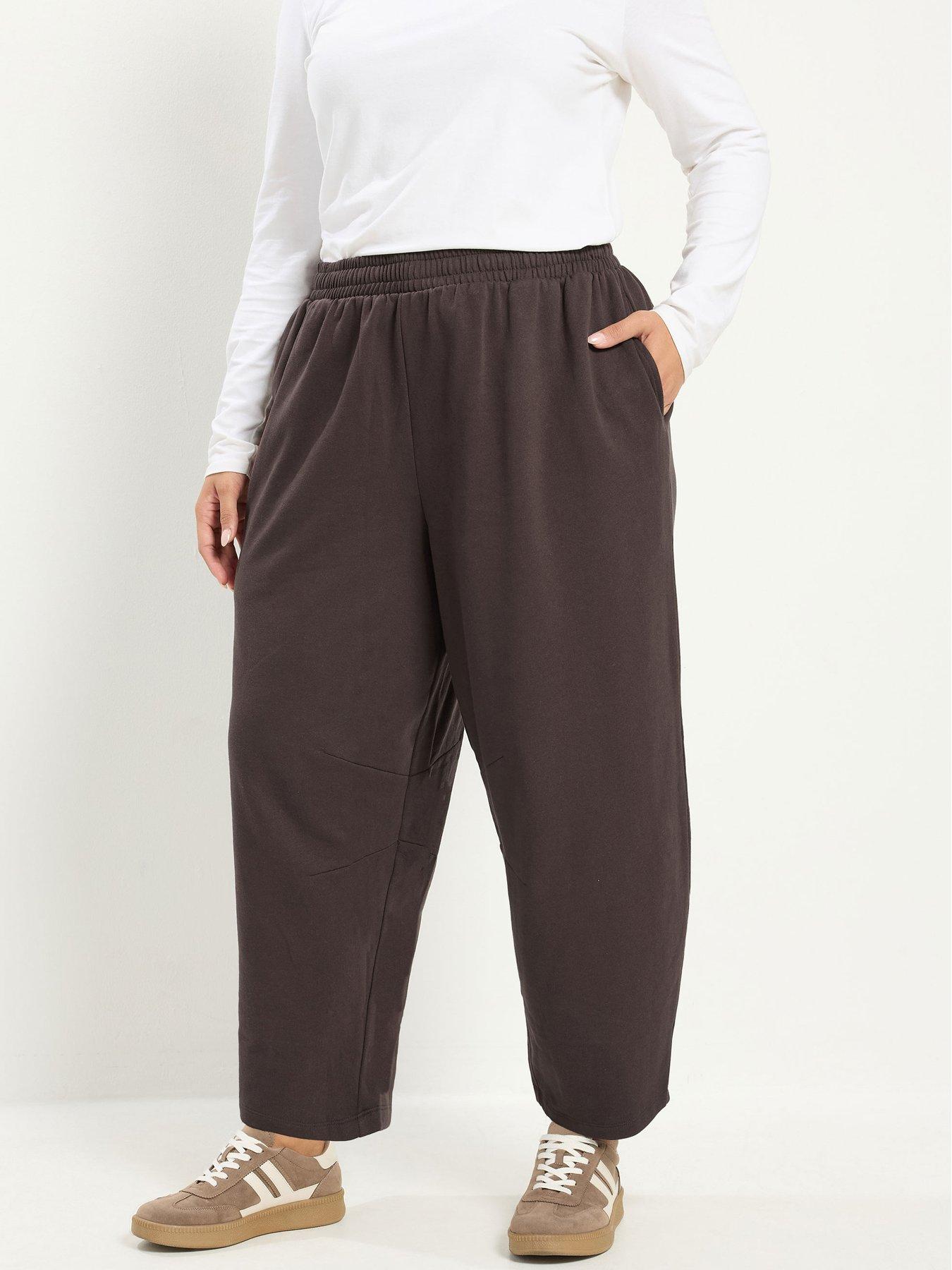 Image 1 of 4 of Yours Womens Curve Barrel Leg 28 Inch Joggers - Brown