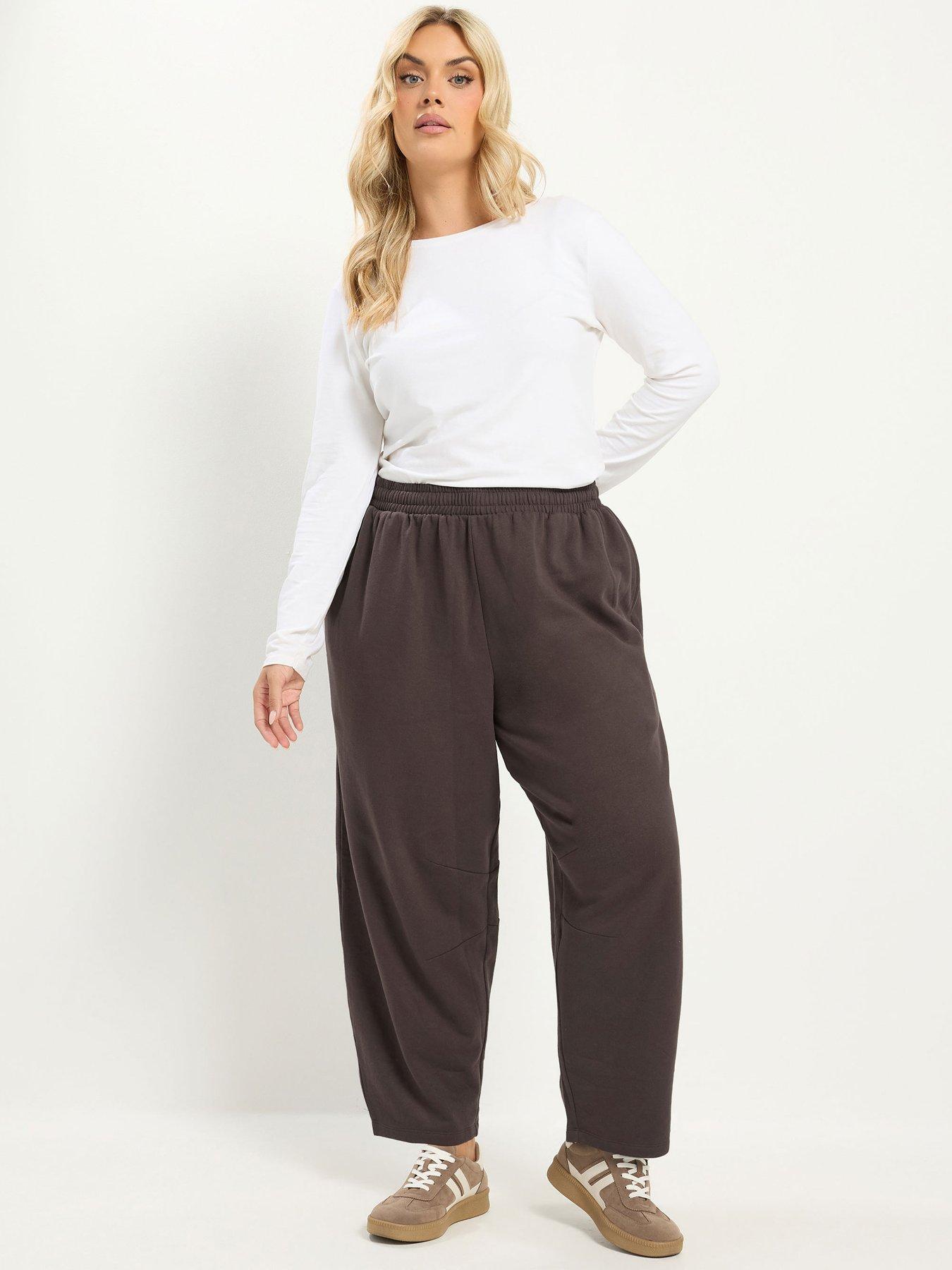 Image 3 of 4 of Yours Womens Curve Barrel Leg 28 Inch Joggers - Brown