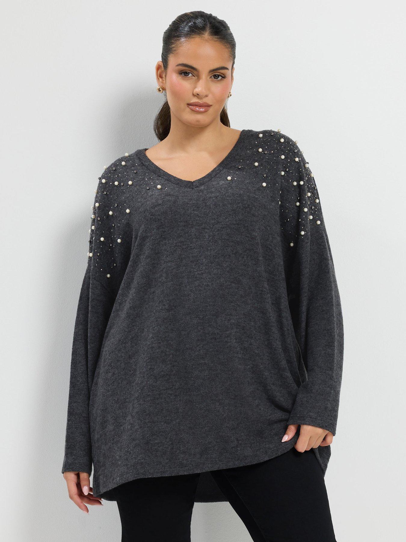 Image 1 of 4 of Yours Curve Pearl Detail Soft Touch Jumper