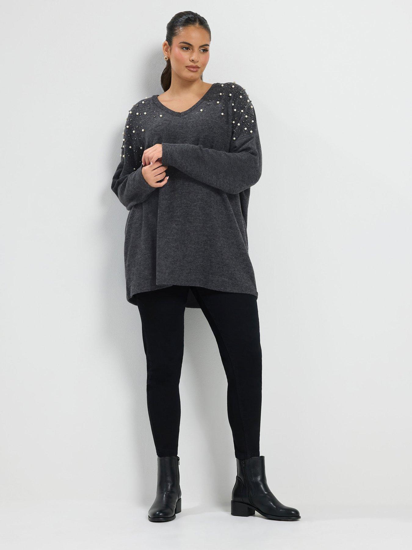 Image 3 of 4 of Yours Curve Pearl Detail Soft Touch Jumper
